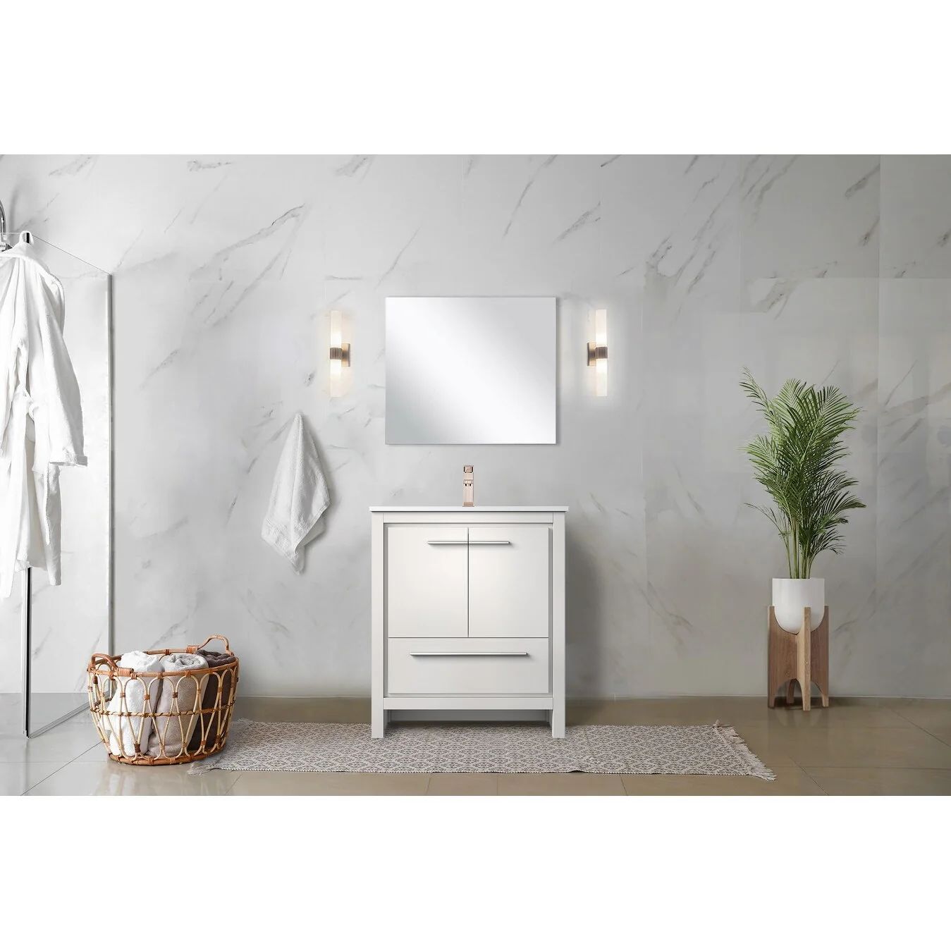 Lafarre Bath Vanity Cultured Marble Top, Sink and Rose Gold Faucet