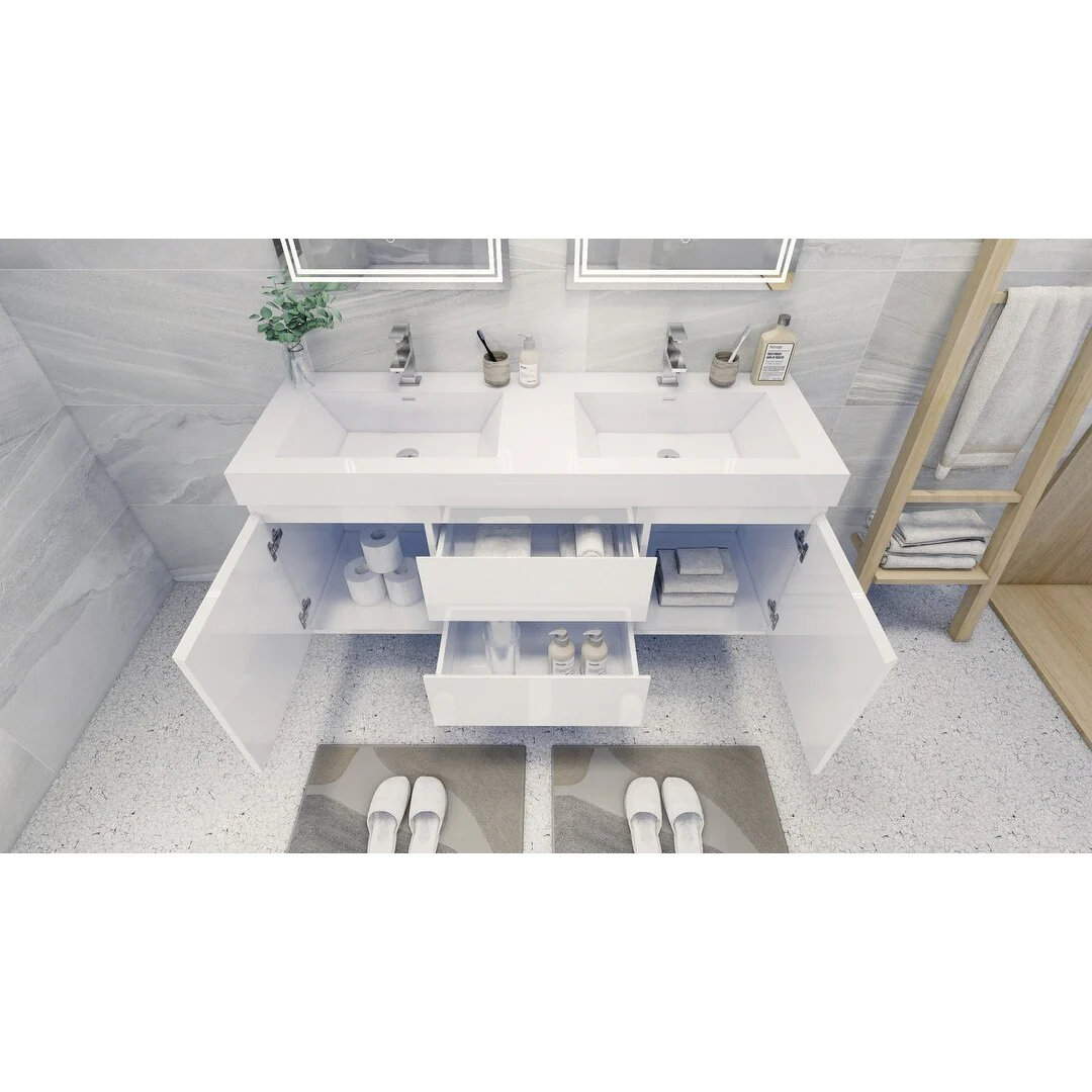 Baillie 60'' Wall-Mounted Vanity with Double Reinforced Acrylic Sink