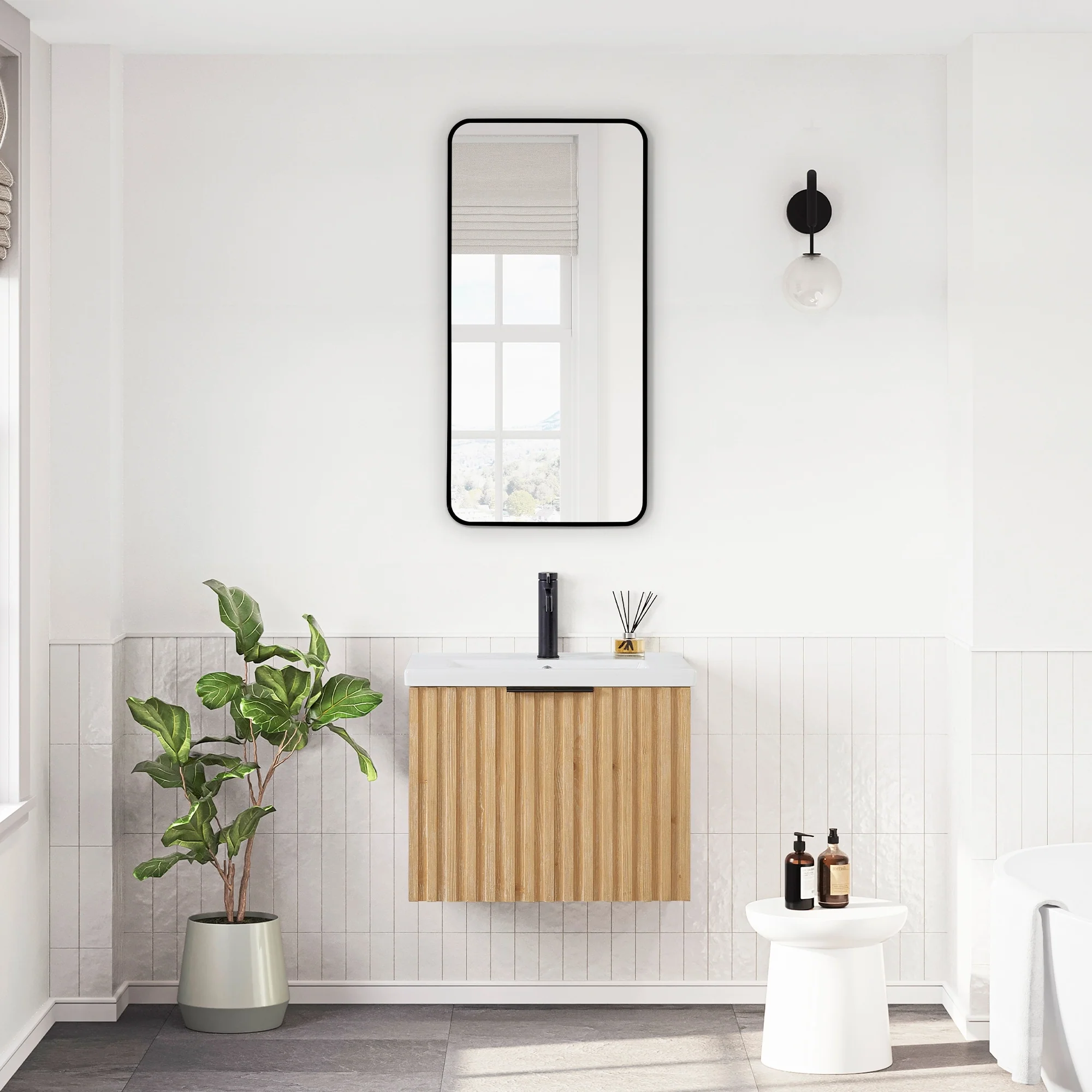 Manila Floating Bath Vanity with Ceramic Basin Top without Mirror
