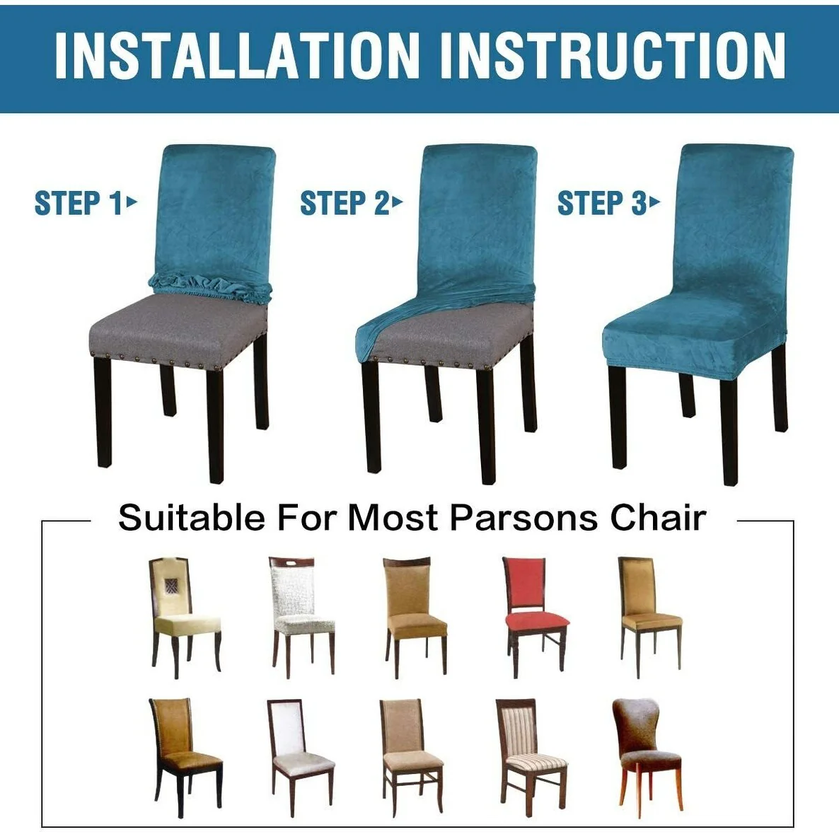 Enova Home Soft Thick Solid Velvet Fabric Stretchy Universal Dining Chair Slipcovers Set of 2