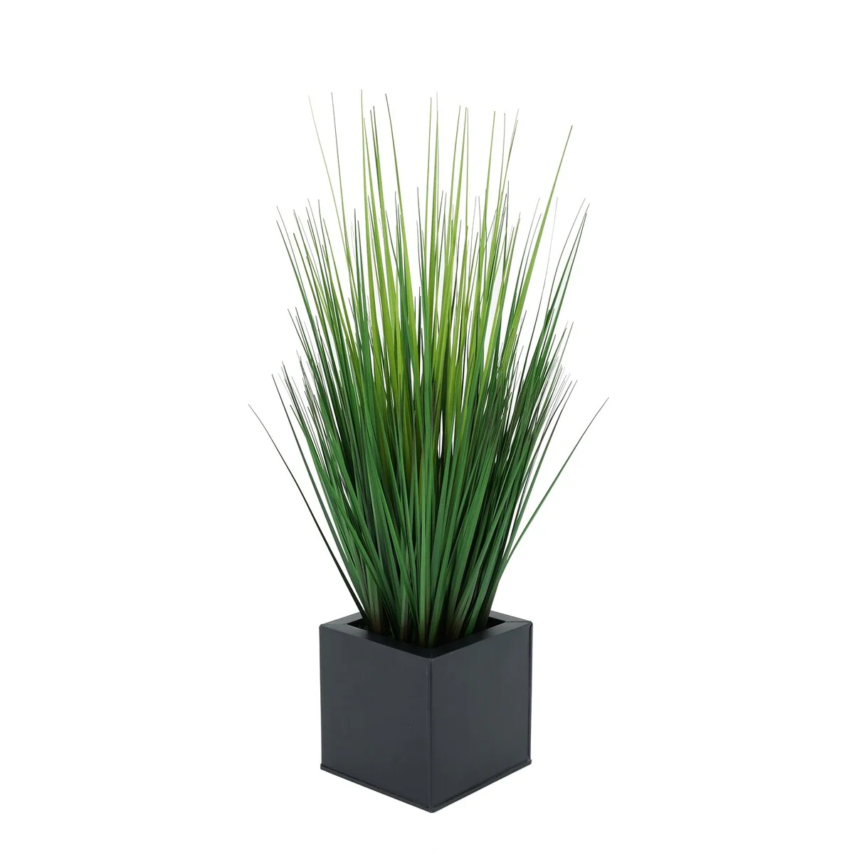 Faux PVC Grass in Square Zinc Planter