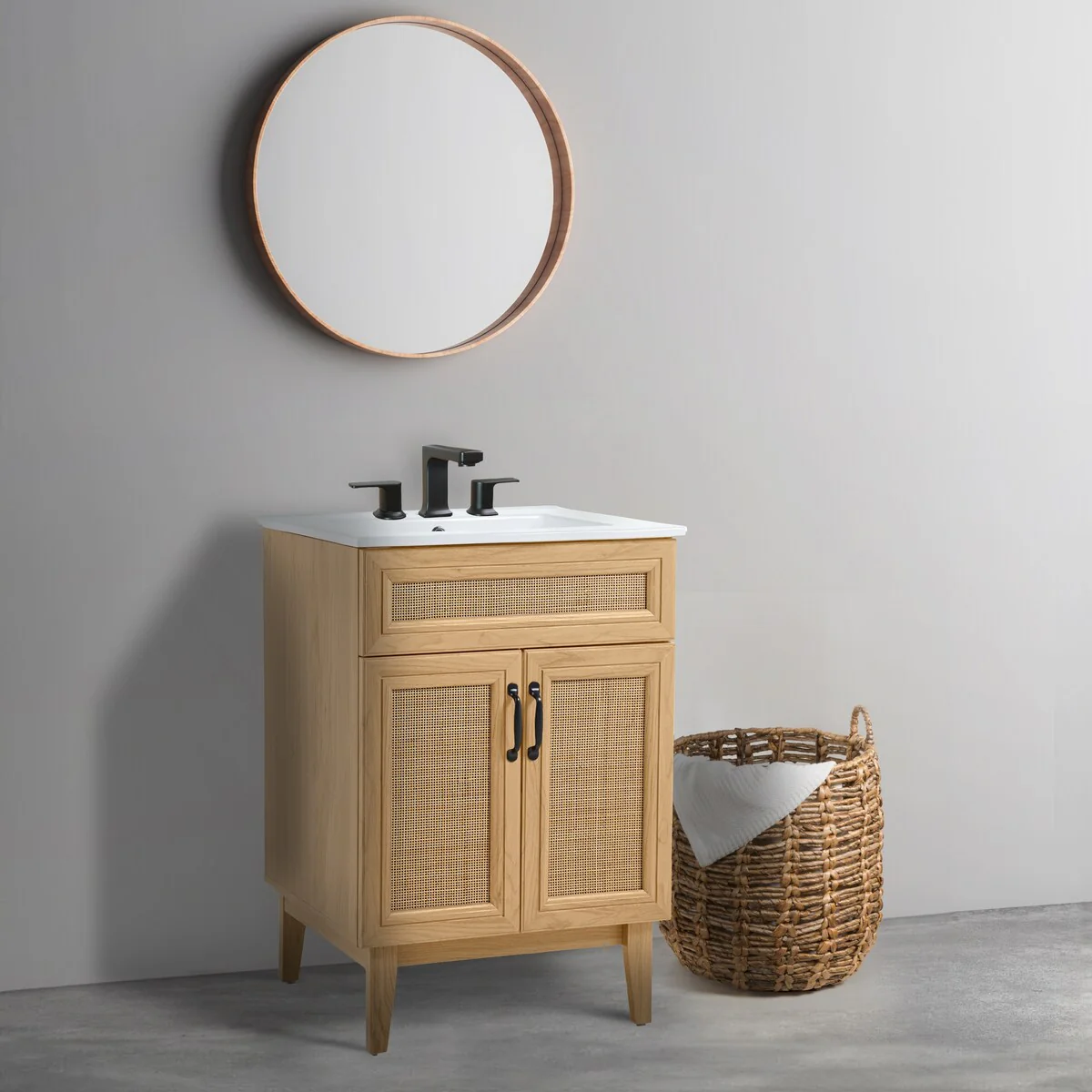 Ancillary Rattan Modern Farmhouse 2-Shelf Bath Vanity Cabinet Only (Sink Basin not Included), by JONATHAN Y