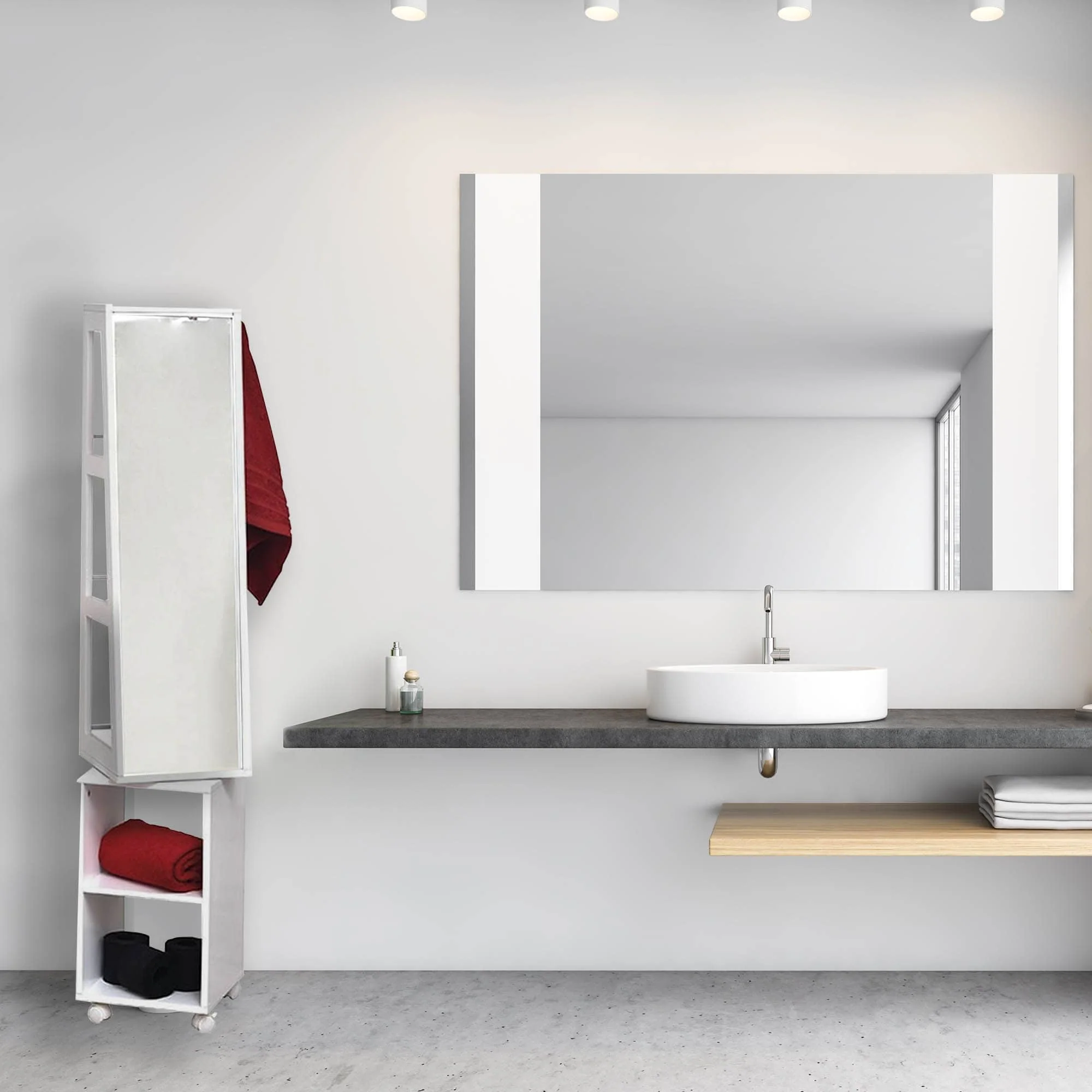 Miami White Rotating Mirror Cabinet Shelving Rolling Base - 13
