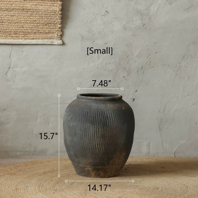 RusticReach Round Earthnware Gray Pot