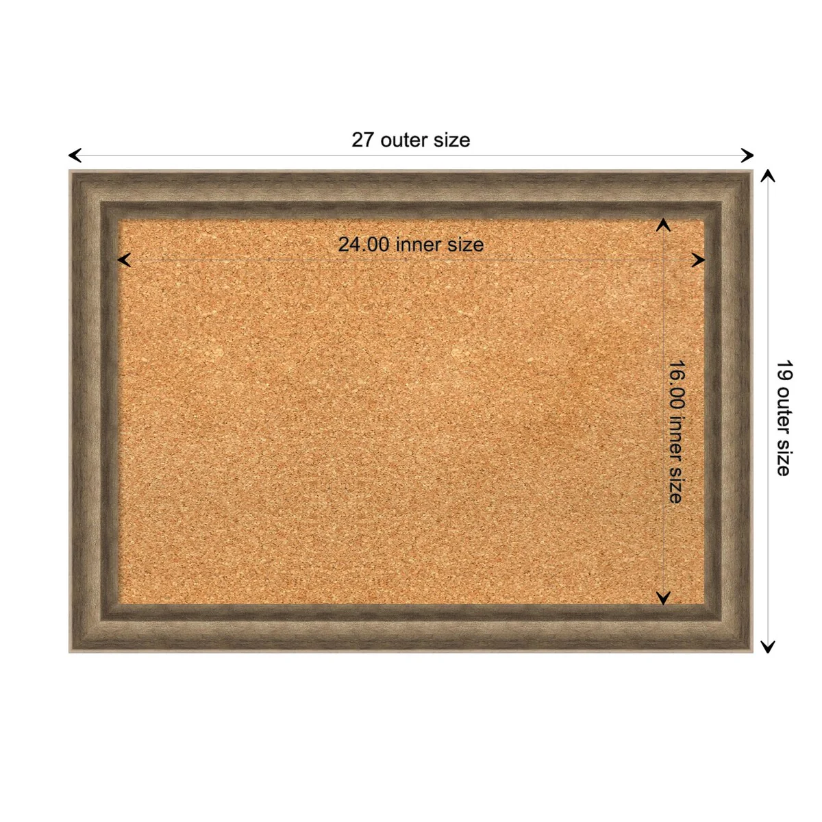 Angled Bronze Wood Framed Natural Corkboard Bulletin Board