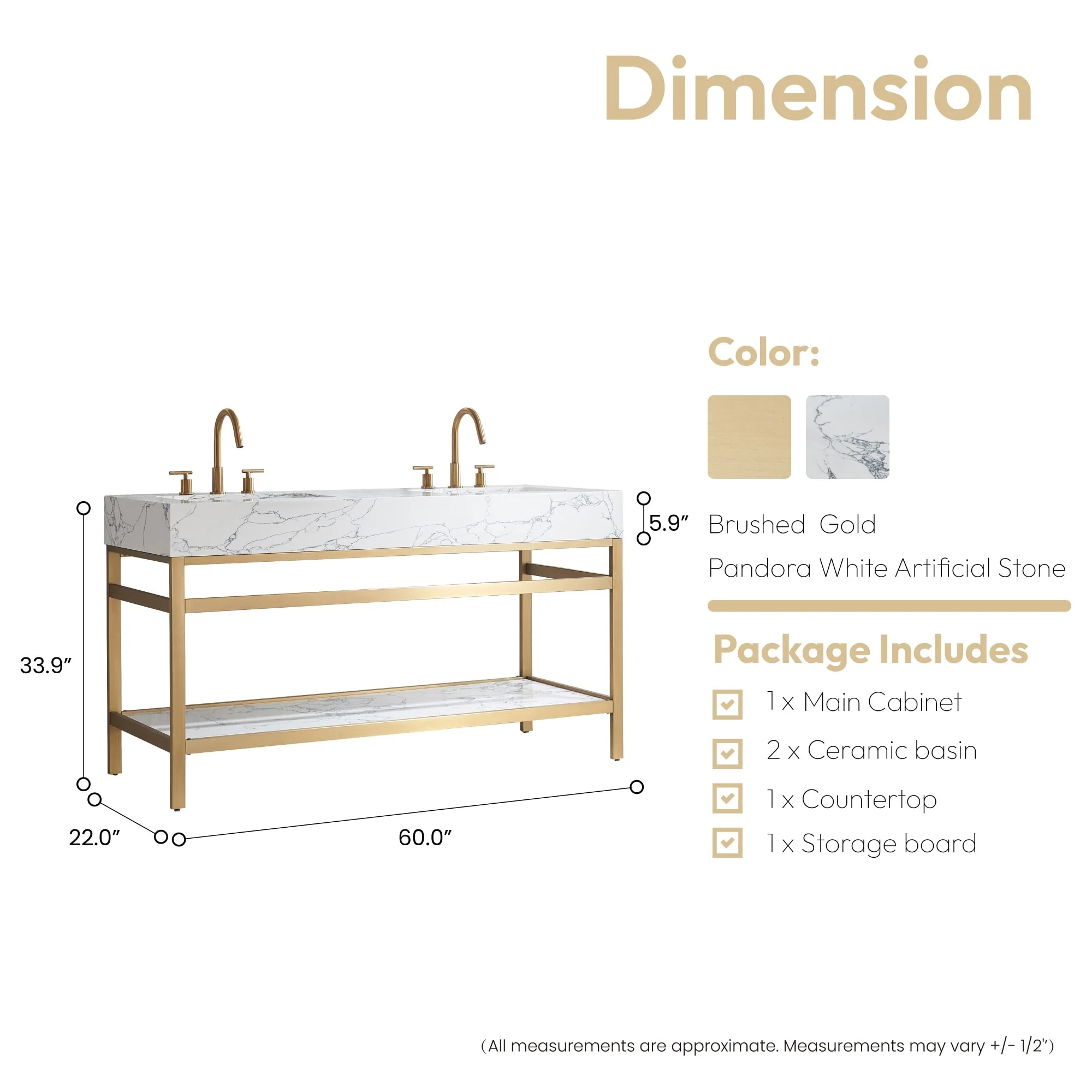 Ecija Bath Vanity, Metal Support with Composite Stone Top, no Mirror