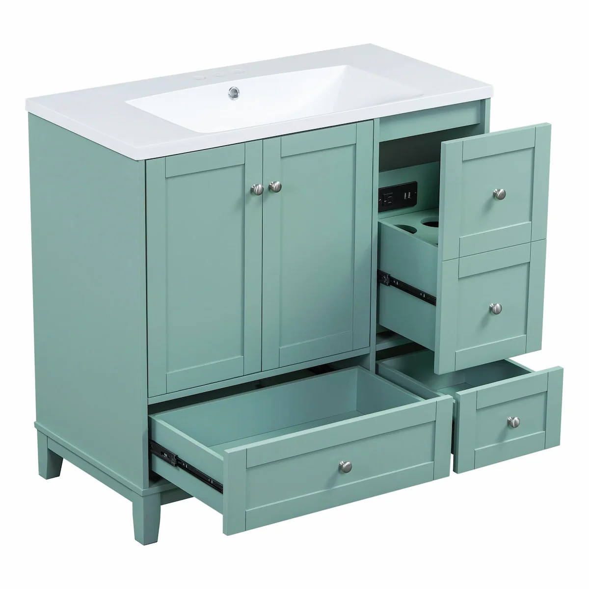 Modern 36-Inch Bathroom Vanity with Resin Sink and Ample Storage