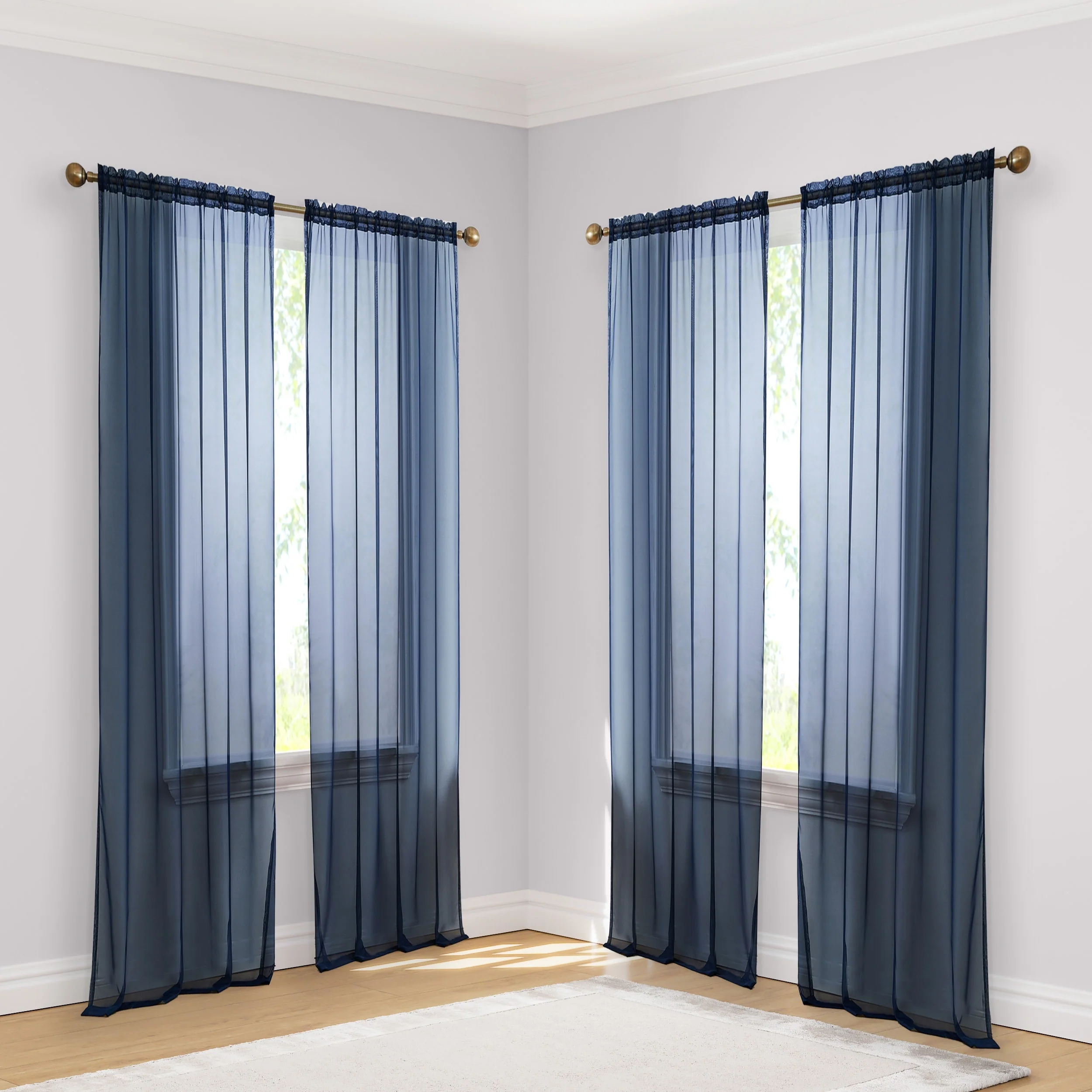 HLC.me Geneva Sheer Voile Window Treatment Rod Pocket Curtain Panels Bedroom and Living Room (Set of 4)