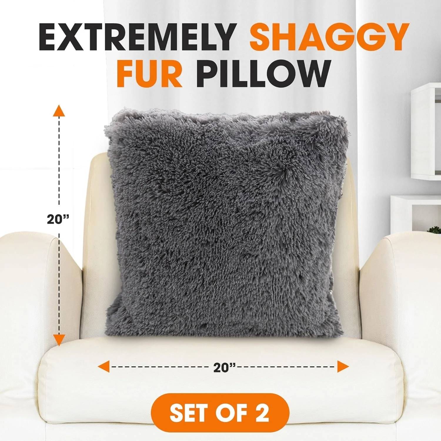 Cheer Collection Shaggy Long Hair Throw Pillows (Set of 2)