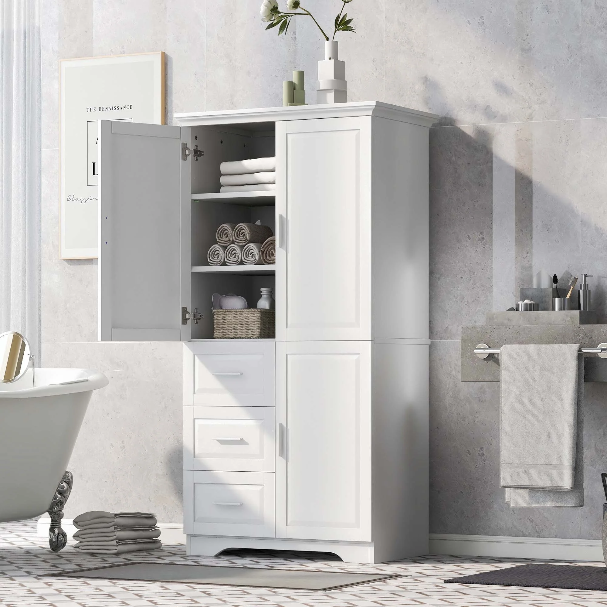 Bathroom Storage Cabinet with Drawers and Adjustable Shelf