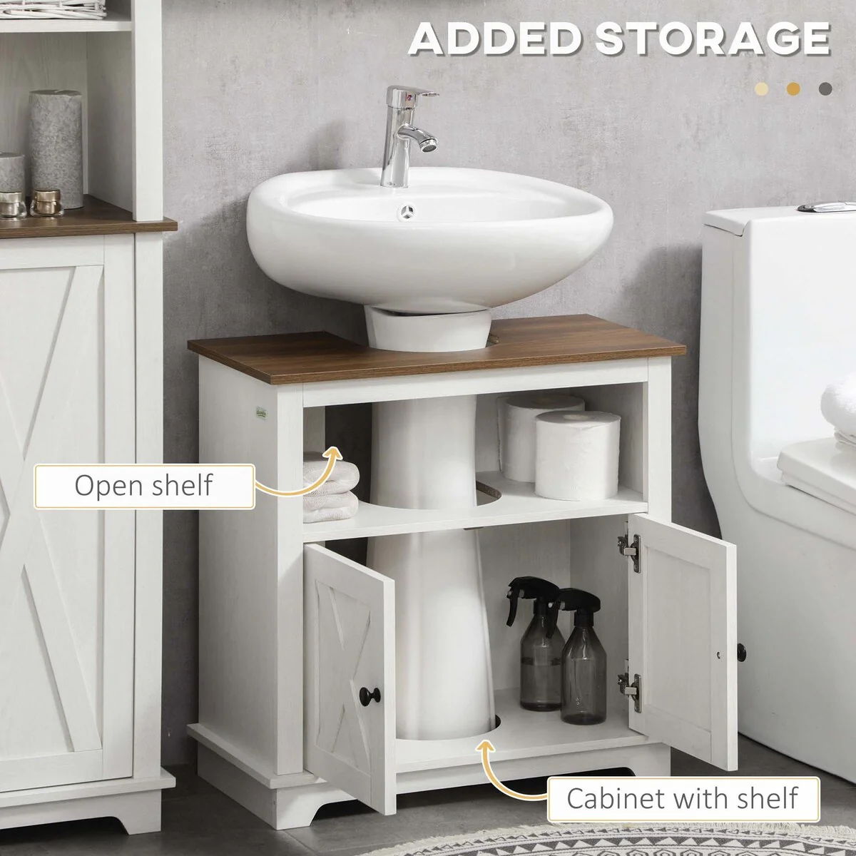 Farmhouse Under Sink Pedestal Vanity Storage Cabinet