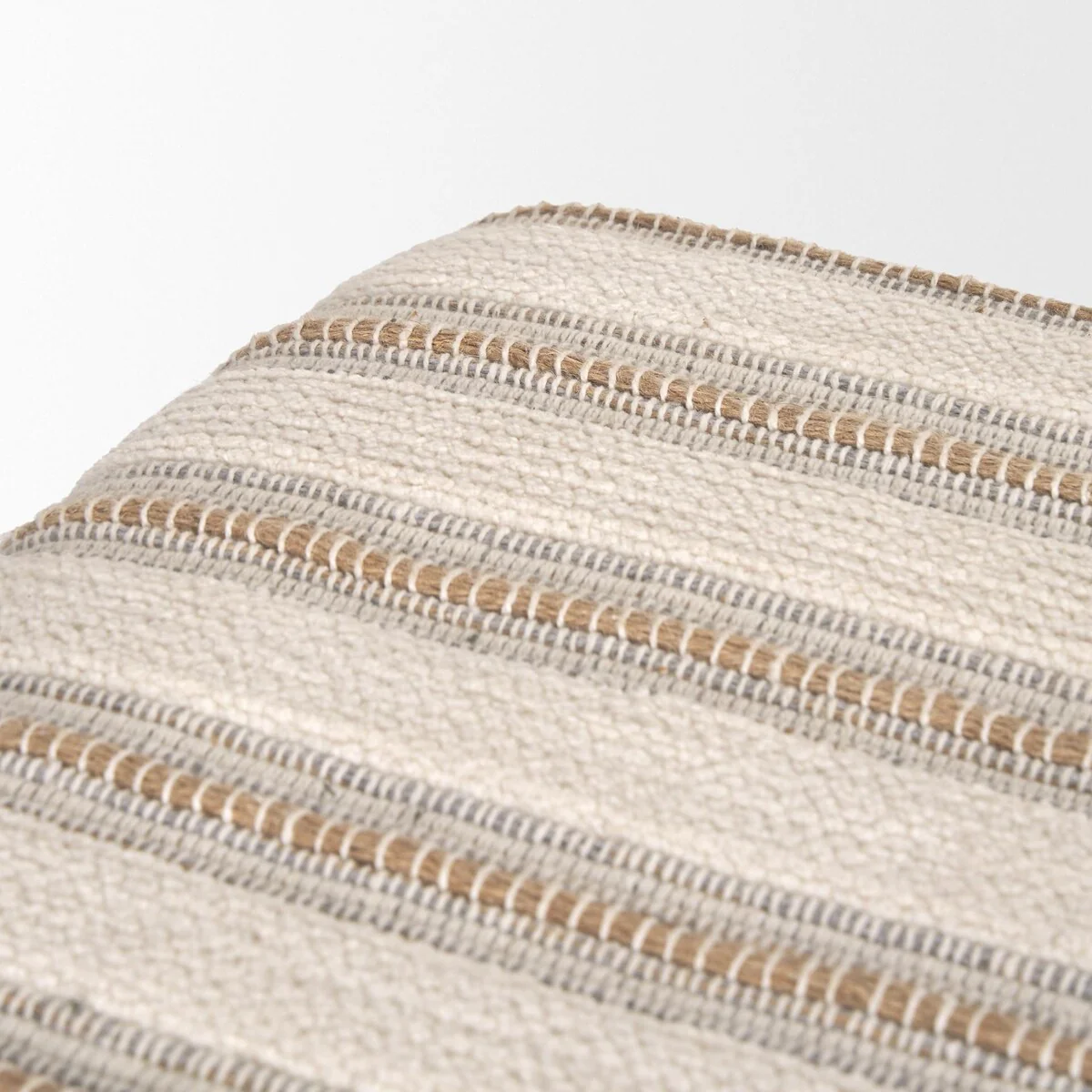 Taimo White Washed Light Brown Wood w/ Striped Fabric Seat Bench - 62.2L x 17.0W x 19.3H