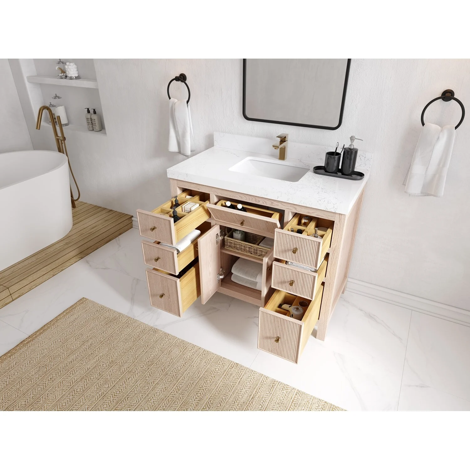Willow Collections 42 x 22 Sonoma White Oak Wood Single Sink Bathroom Vanity with Quartz or Marble Countertop