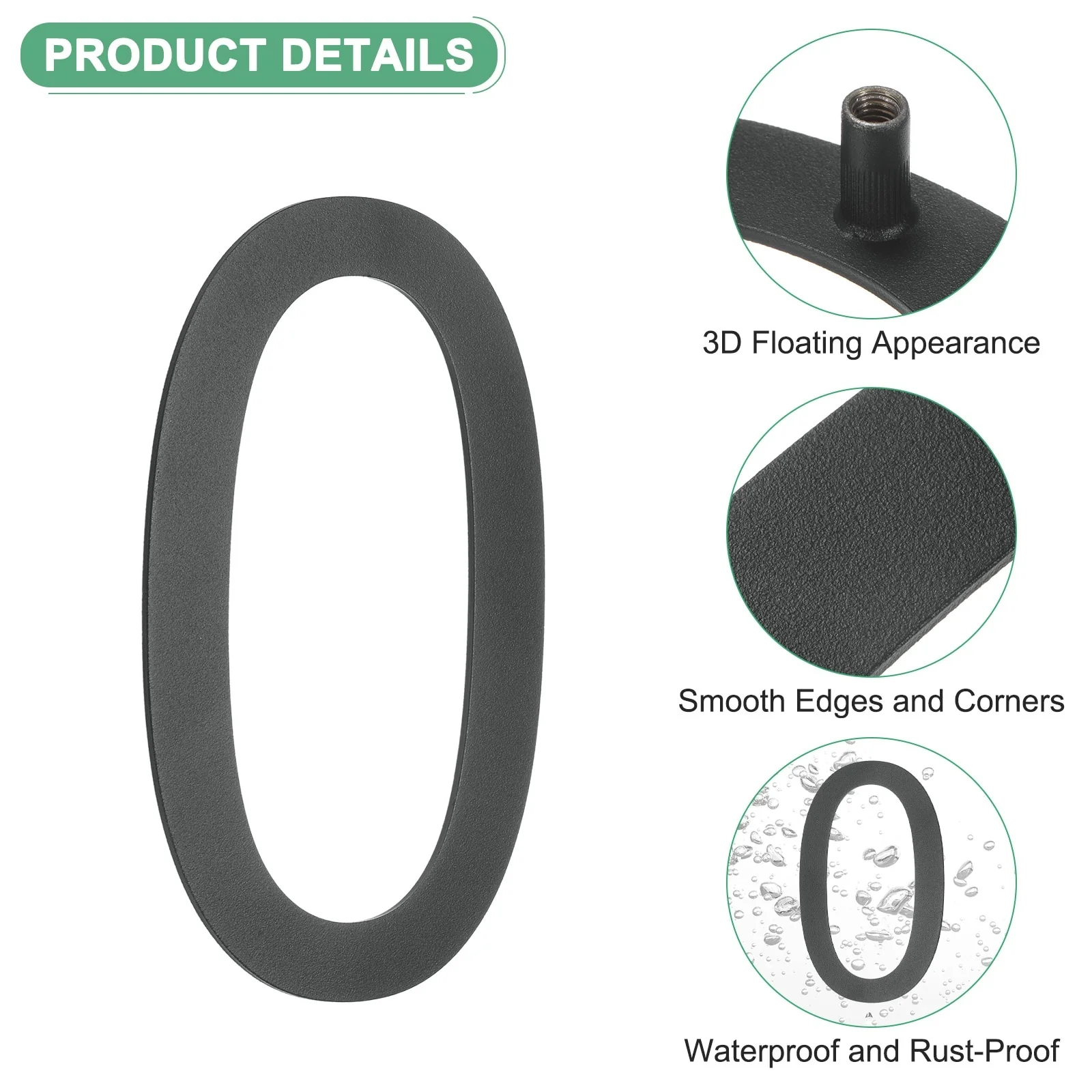 6 Inch Floating House Numbers, Modern House with Nail Kit Black