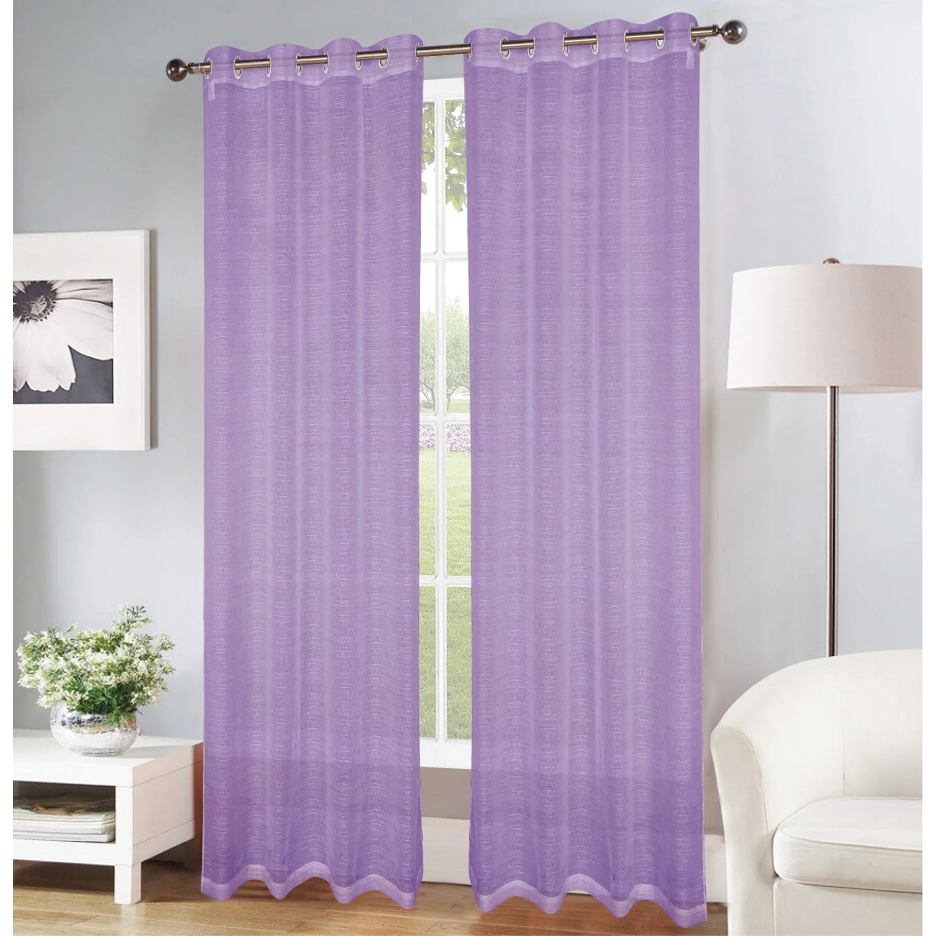 Erica Striped Doily Single Grommet Curtain Panel - (1x) 54 x 90 in. - (1x) 54 x 90 in.