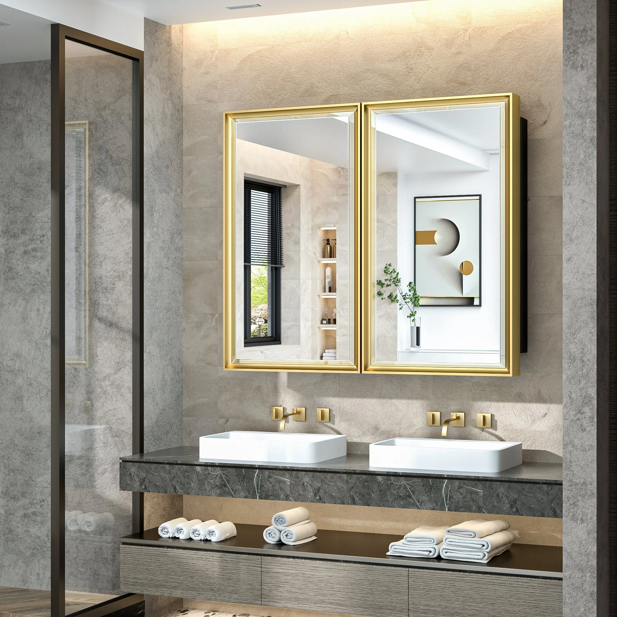 TokeShimi Medicine Cabinets for Bathroom with Mirror, Beveled Framed