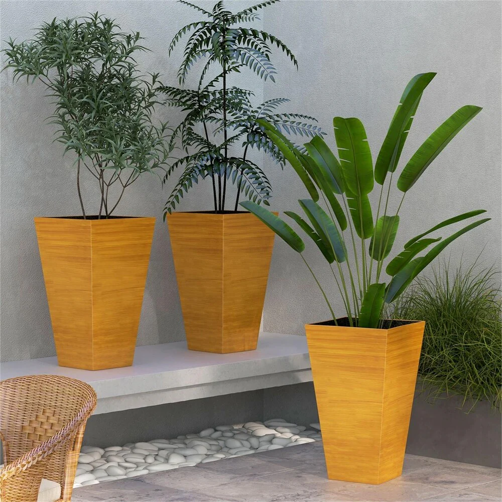 Outdoor Large Taper Planters with Drainage Holes and Plug(Set of 3 )