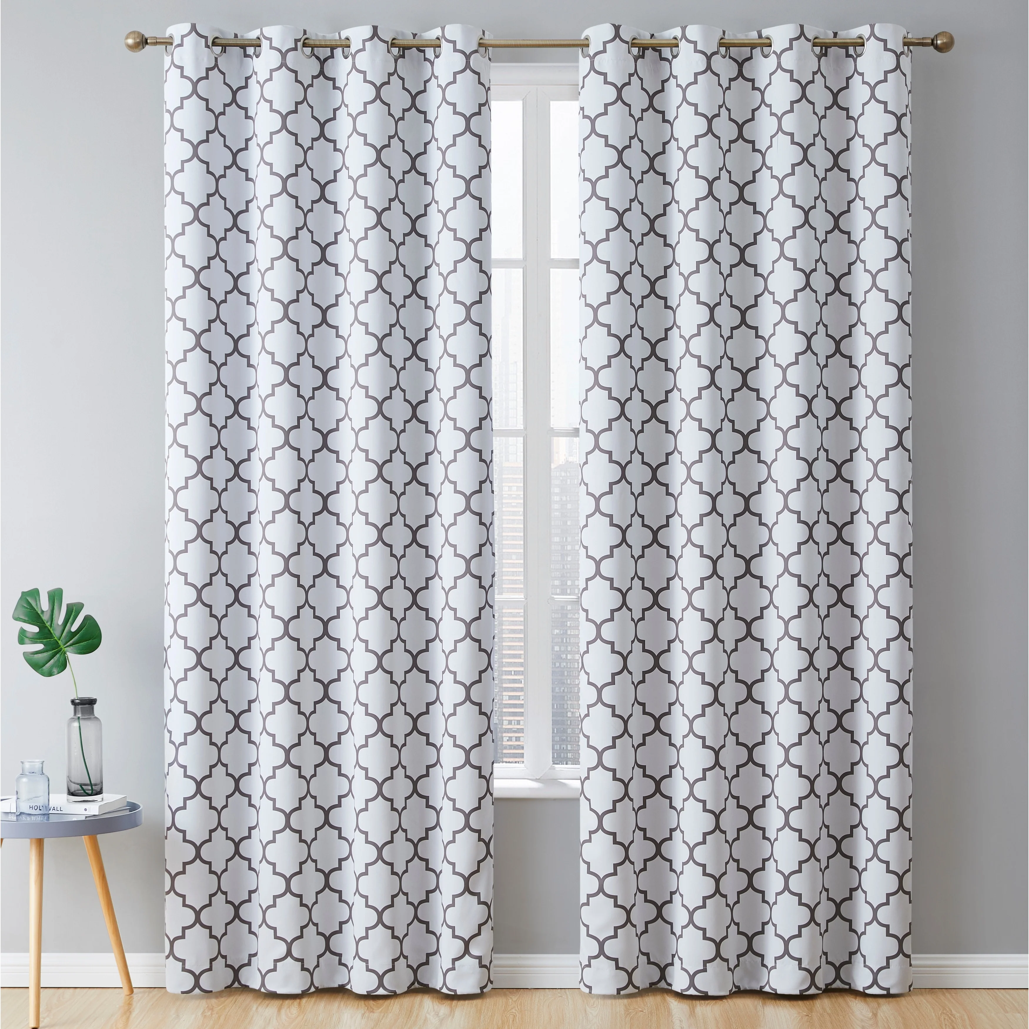 HLC.me Lattice Geometric Blackout Thermal Privacy Room Darkening Grommet Window Drapes Curtain Panels - Set of 2