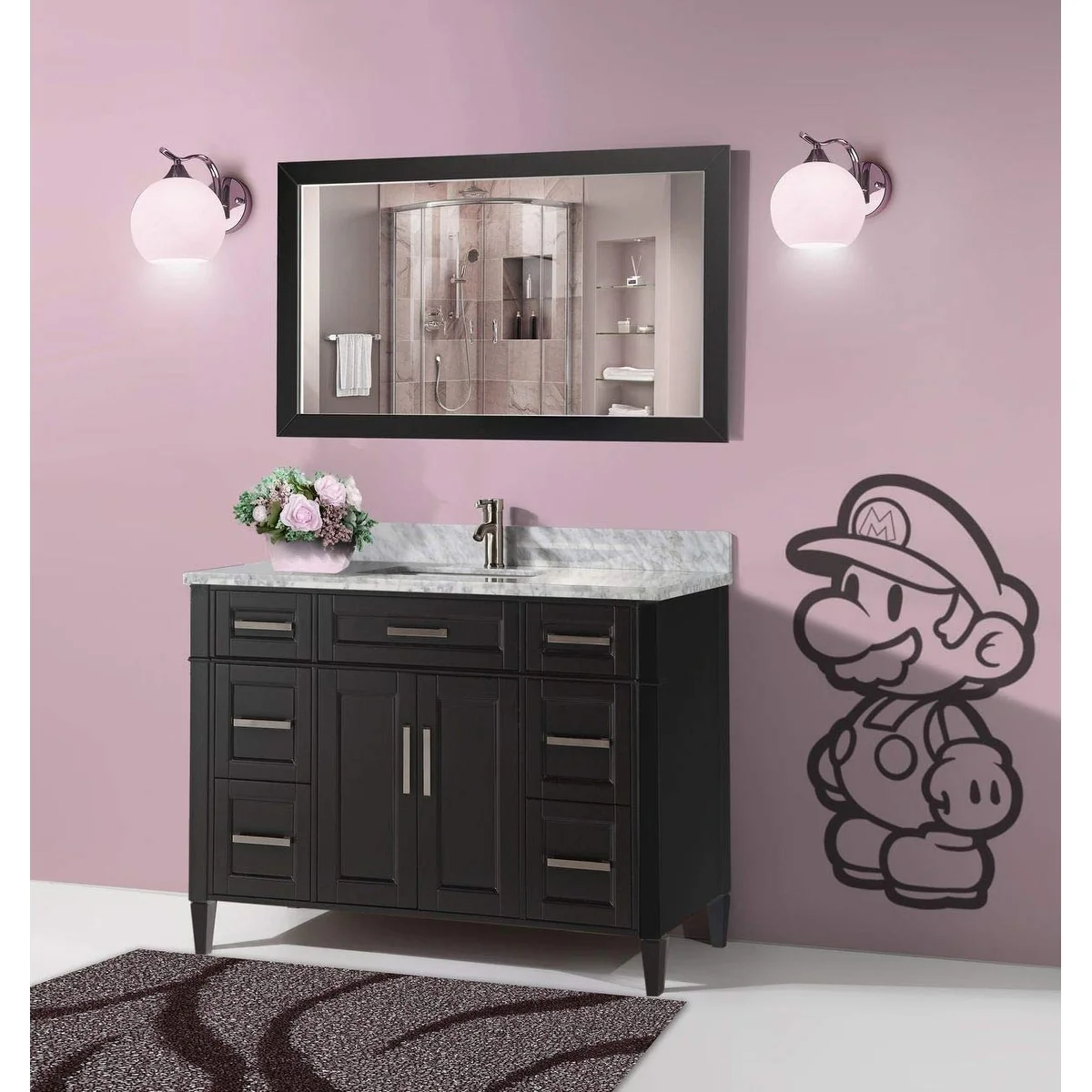 Vanity Art 60-Inch Single Sink Bathroom Vanity Set Carrara Marble Stone Top 7 Drawers 1 Shelf Undermount Sink with Free Mirror