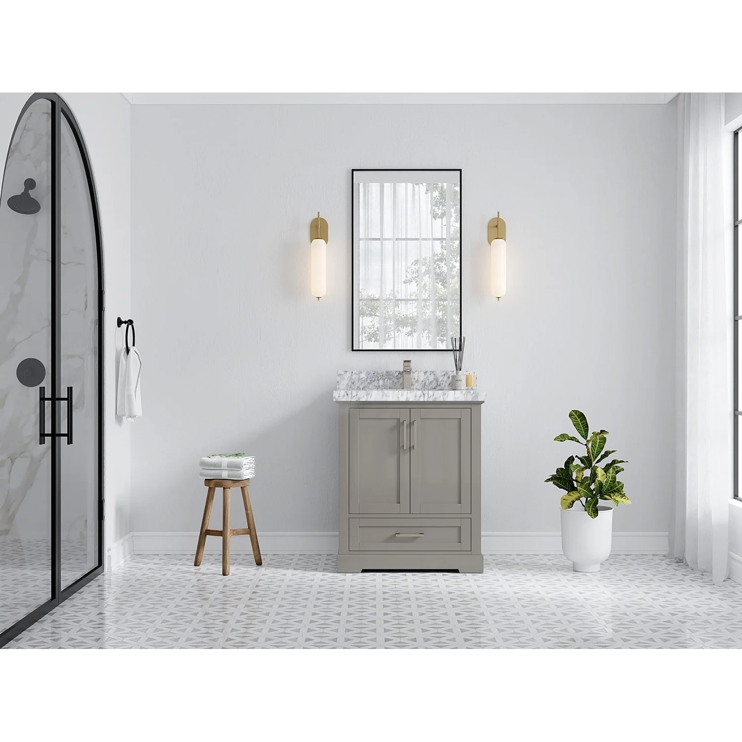 Willow Collection 30 in W x 22 in D x 36 in H Reeded Boston Single Bowl Sink Bathroom Vanity with Quartz or Marble Countertop