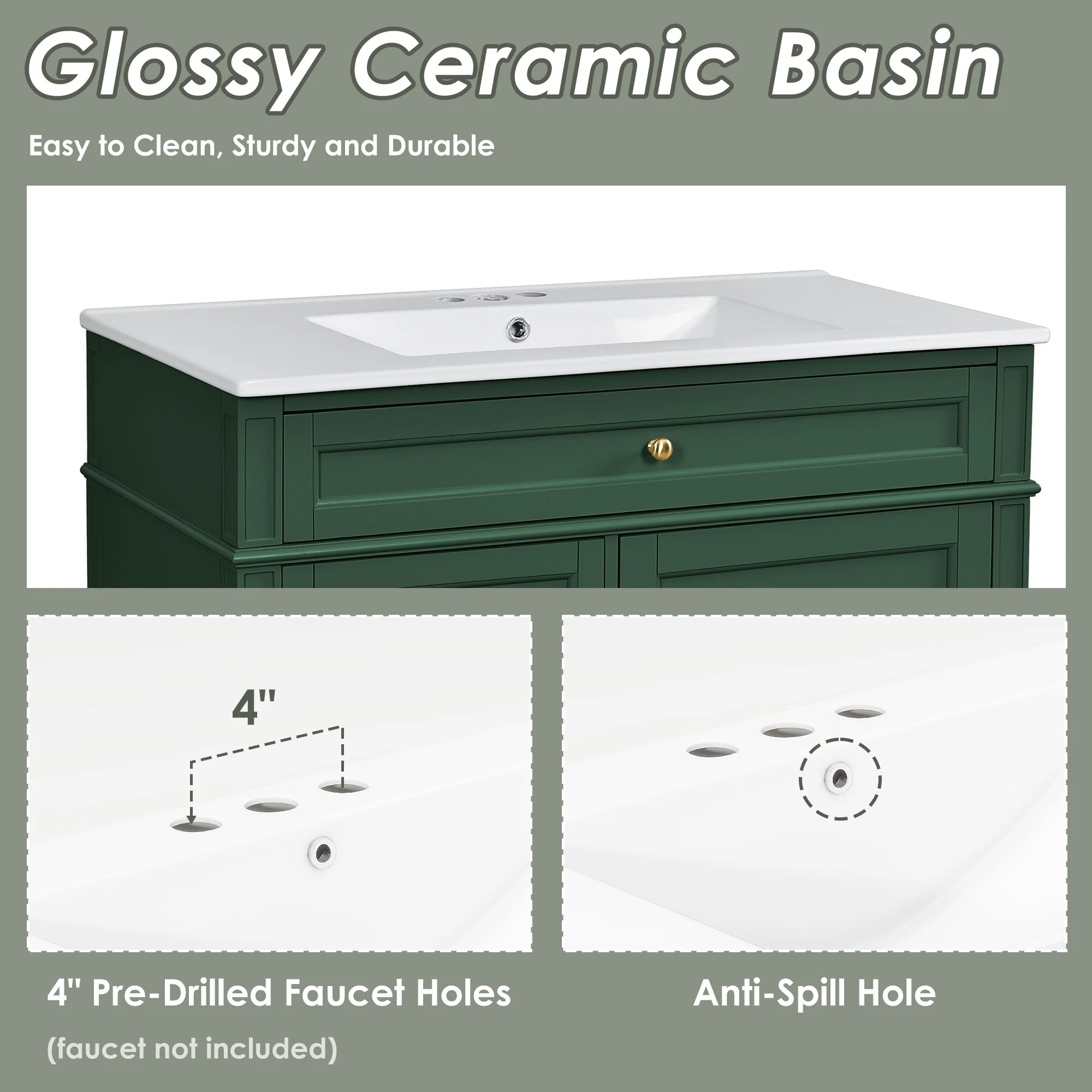 Bathroom Vanity with Single Sink, Bathroom Vanities with 2 Drawers, Bathroom Storage Cabinet with 1 Tip-Out Drawer and 1 Door