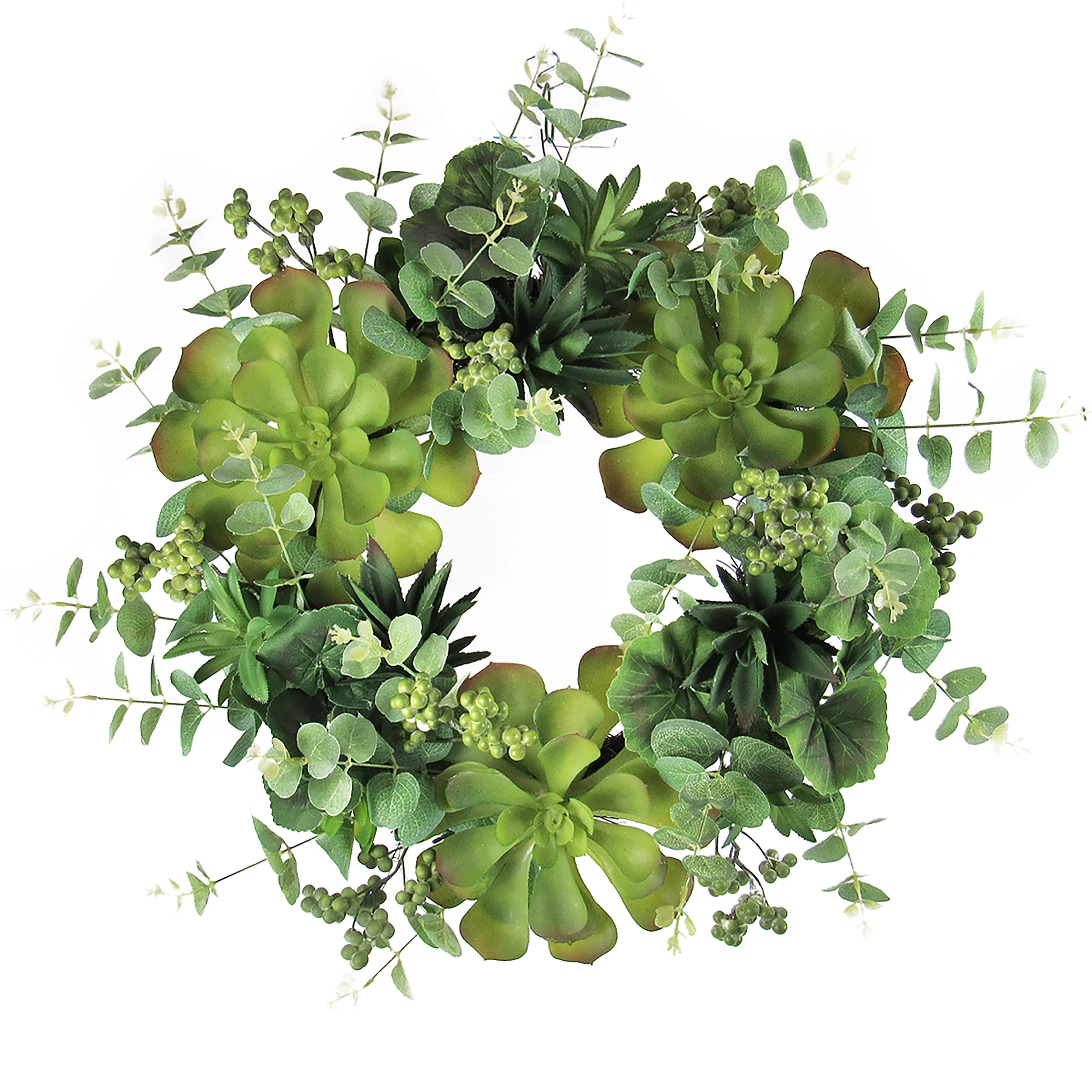Large Artificial Mixed Eucalyptus Succulent Greenery Wreath with Berries 18in