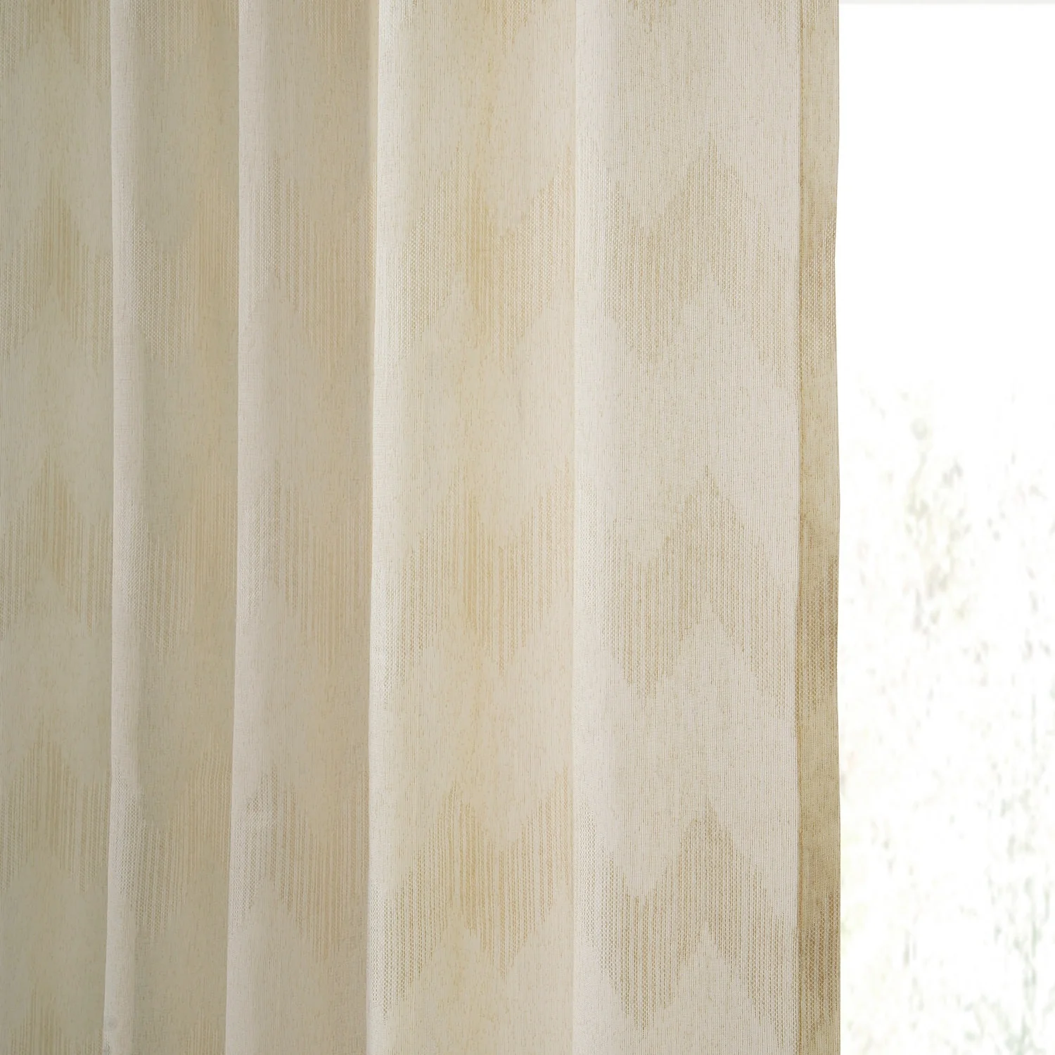 Exclusive Fabrics Sirius Beige Patterned Faux Linen Sheer Rod Pocket Curtain (1 Panel)