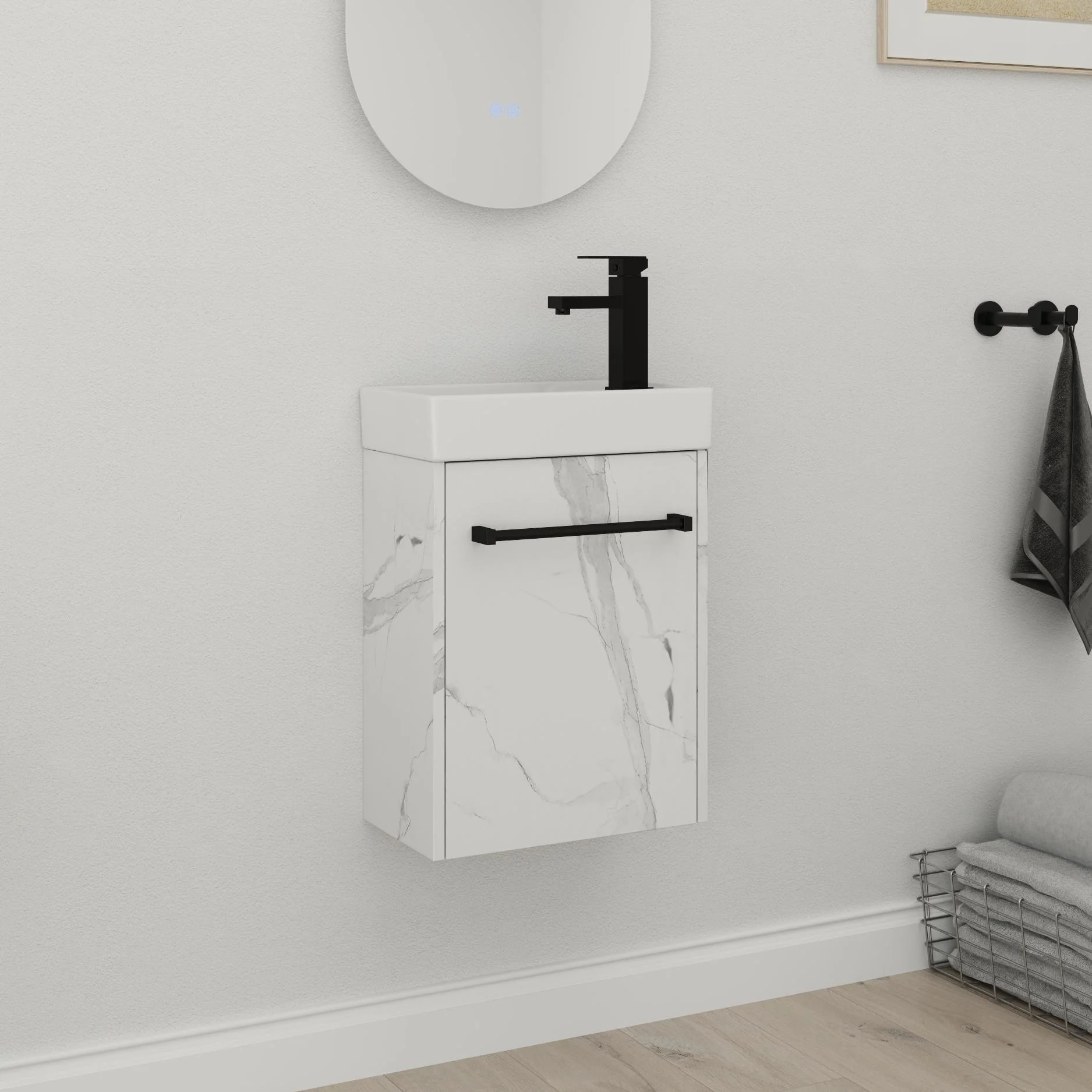 Bathroom Vanity With Sink In 16/18 Inch, Floating Bathroom Vanity With Soft Close Door