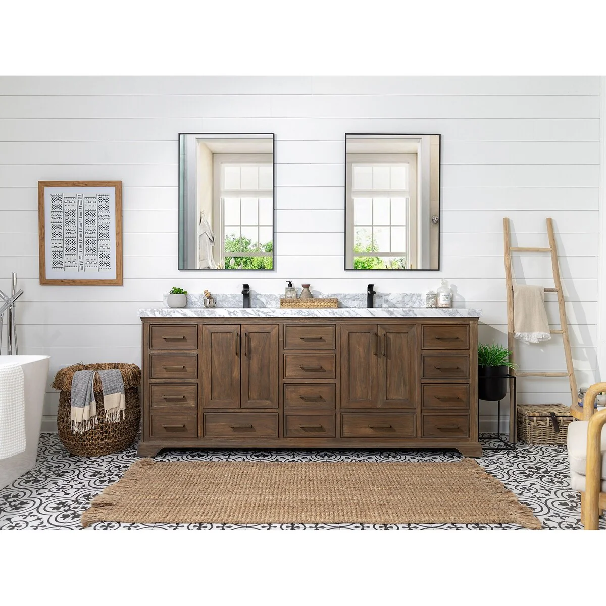 Willow Collections 84 in. W x 22 in. D Charlotte Teak Double Sink Bathroom Solid Teak Vanity with Countertop