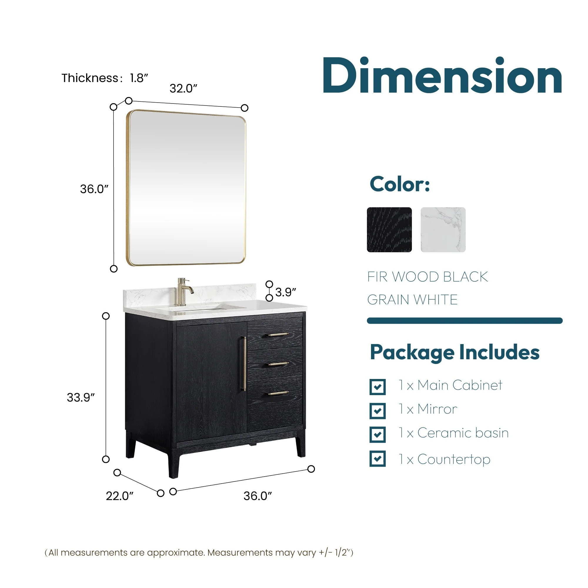 Gara Single Bath Vanity with Composite Stone Top and Mirror