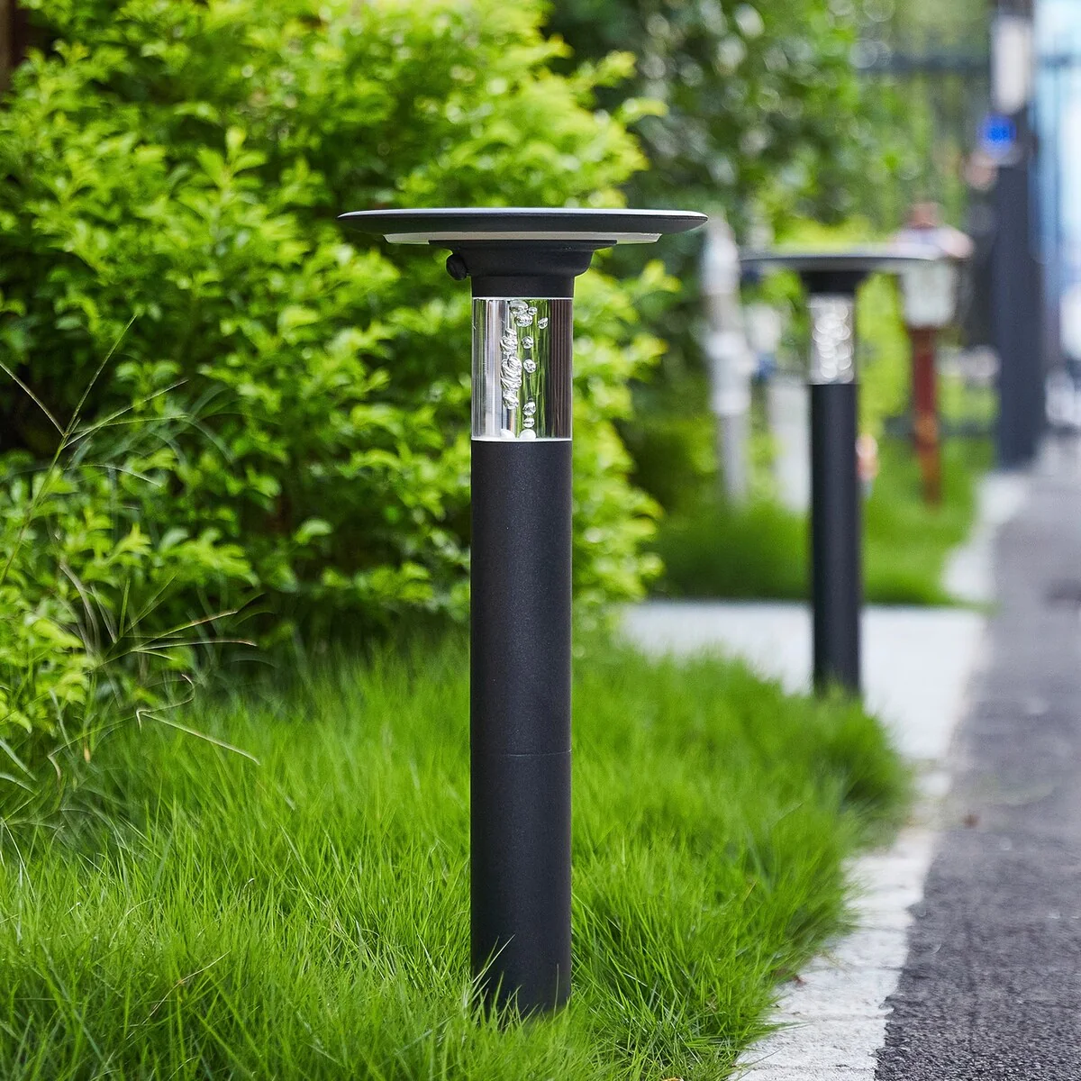 1-Light Black Aluminium Solar Outdoor Post Light Set with Dimmable LED
