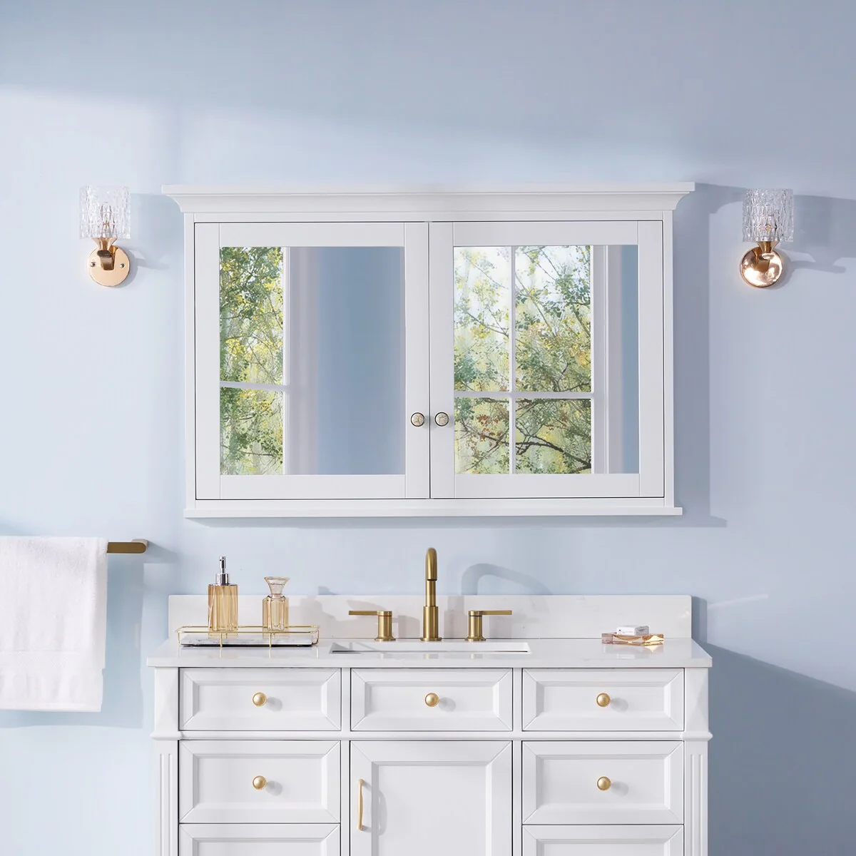 30''H Surface Mount Solid Wood Framed Medicine Cabinet With Mirror And Wooden Shelves