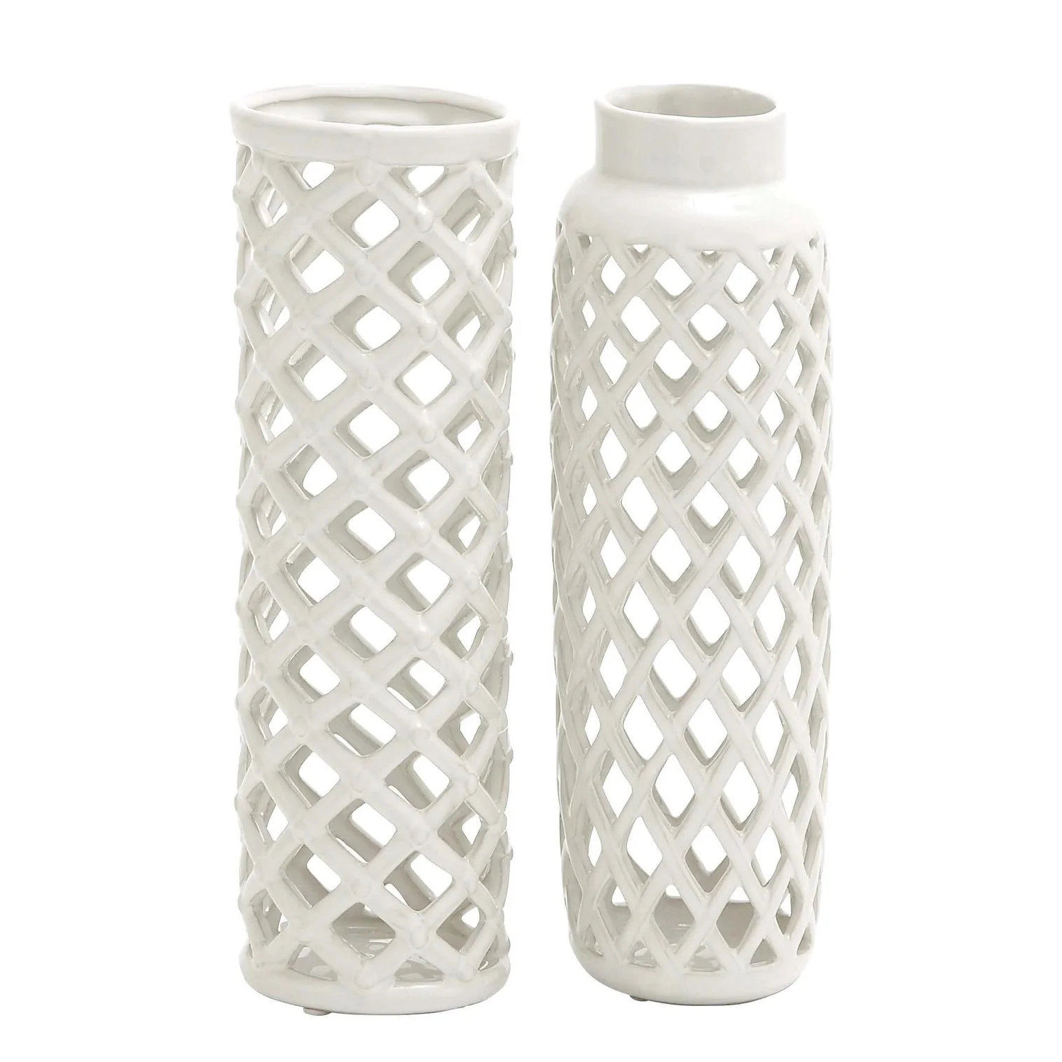 Ceramic Decorative Vase with Cut Out Patterns - Set of 2 White - Roche River Decor