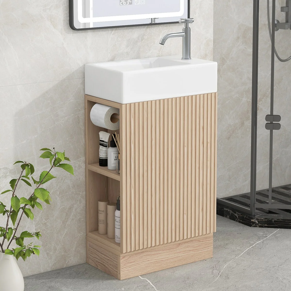 18.6 in. W x 10.6 in. D x 33.2 in. H Bathroom Vanity with Sink and Two-tier Shelves