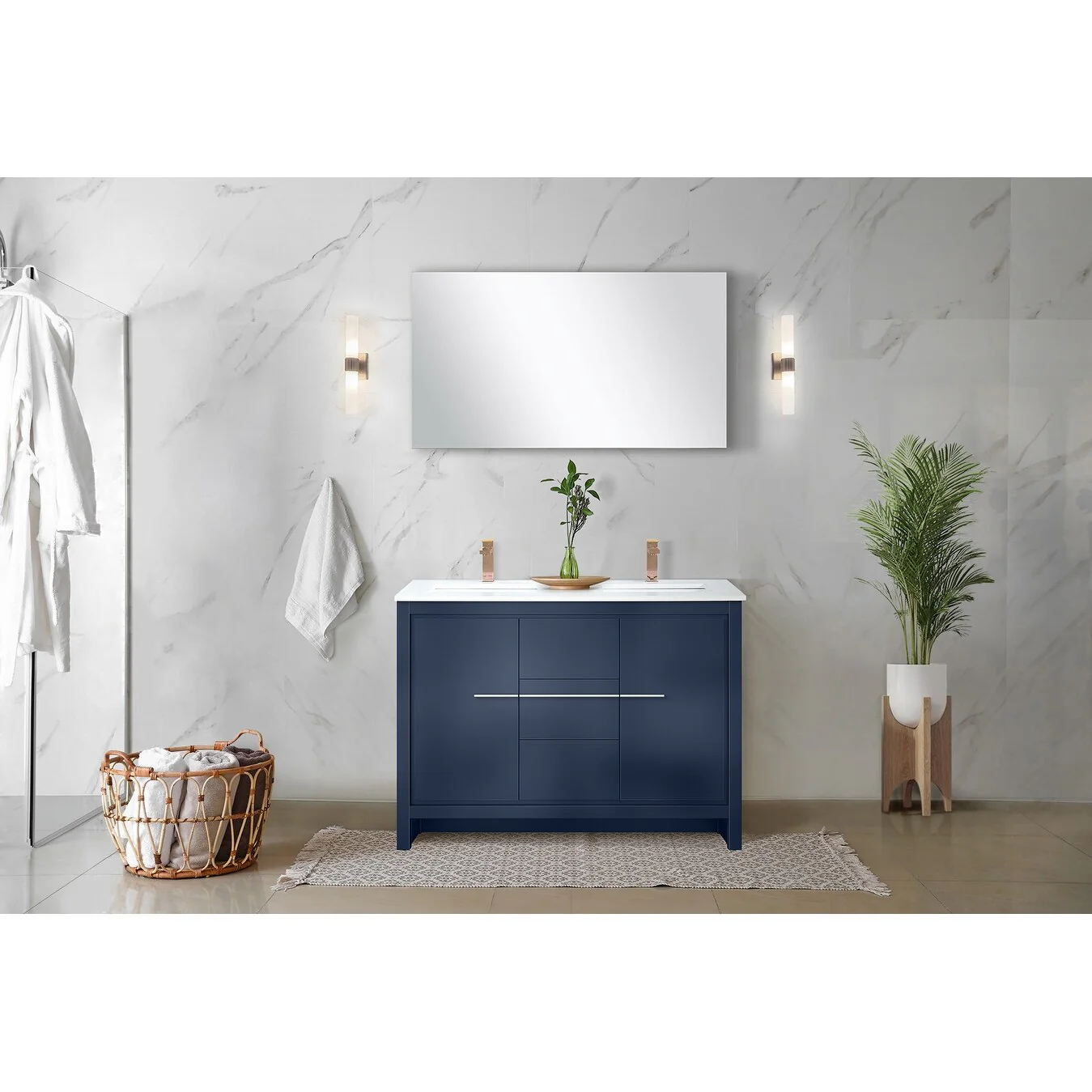 Lafarre Bath Vanity Cultured Marble Top, Sink and Rose Gold Faucet