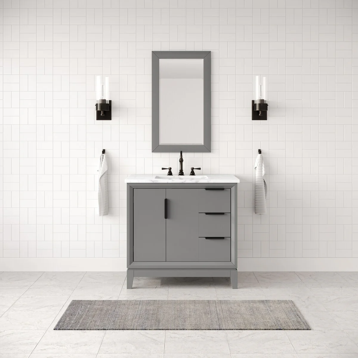 Elizabeth 36-Inch Single Sink Carrara White Marble Vanity
