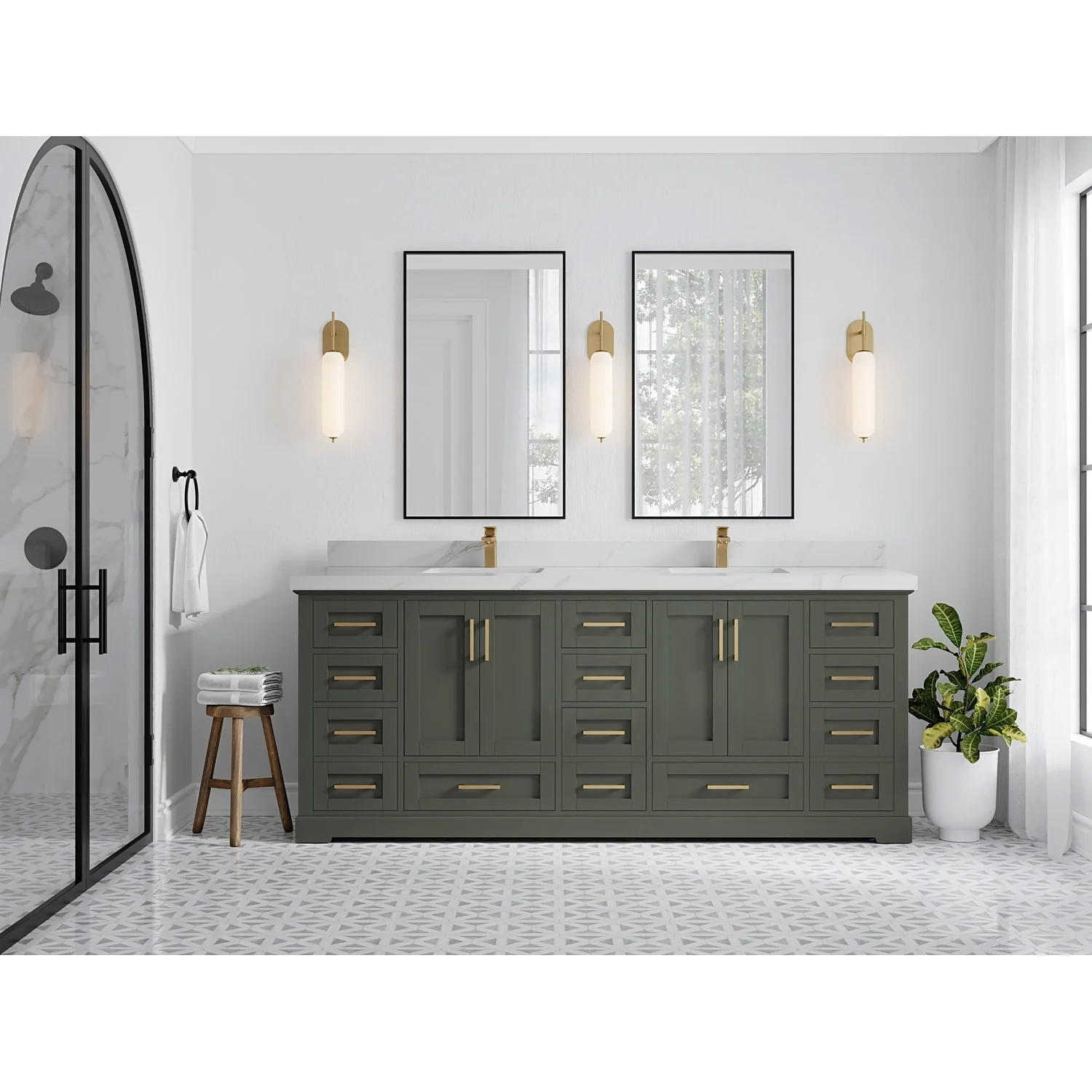 Willow Collection 84 in W x 22 in D x 36 in H Boston Double Bowl Sink Bathroom Vanity with Countertop