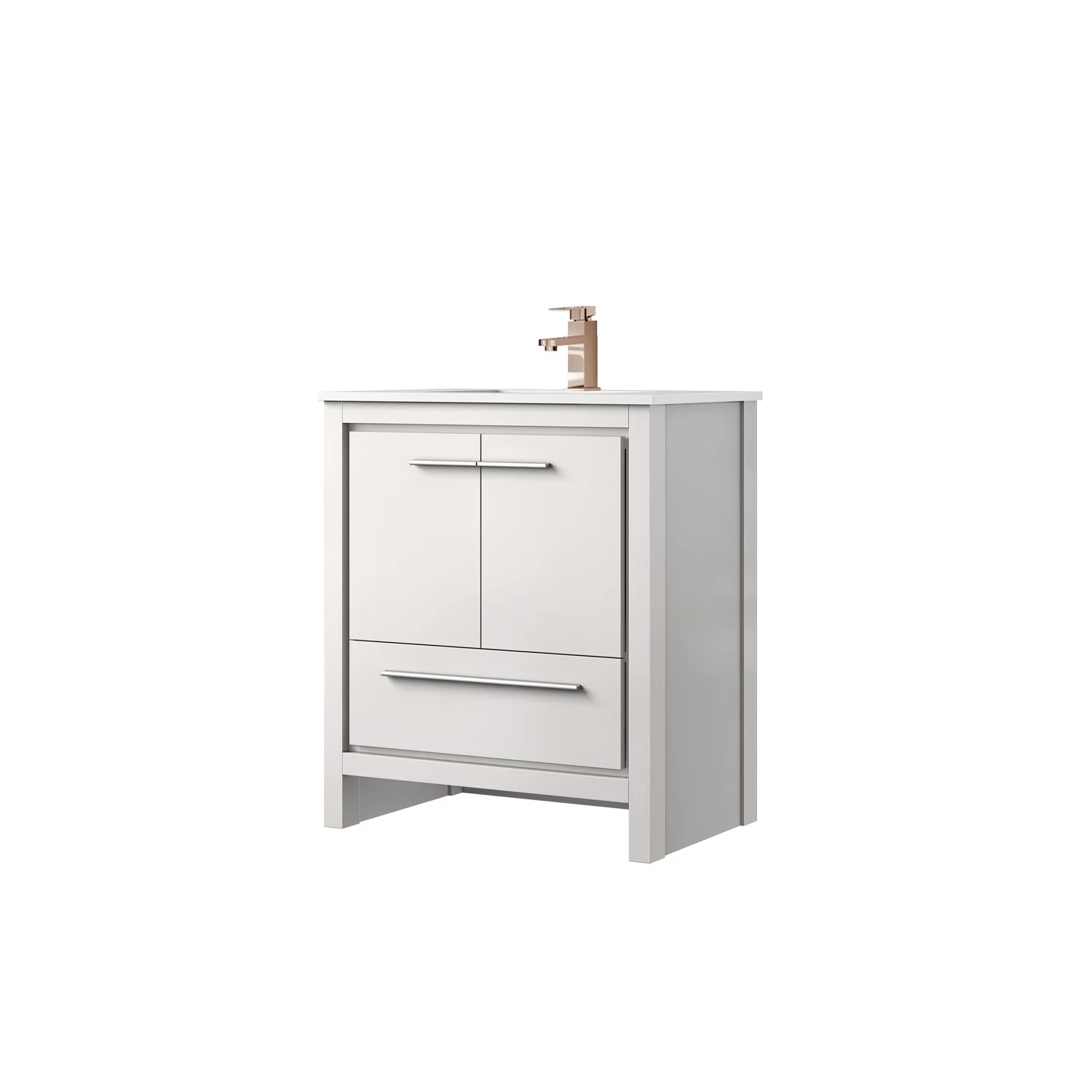 Lafarre Bath Vanity Cultured Marble Top, Sink and Rose Gold Faucet