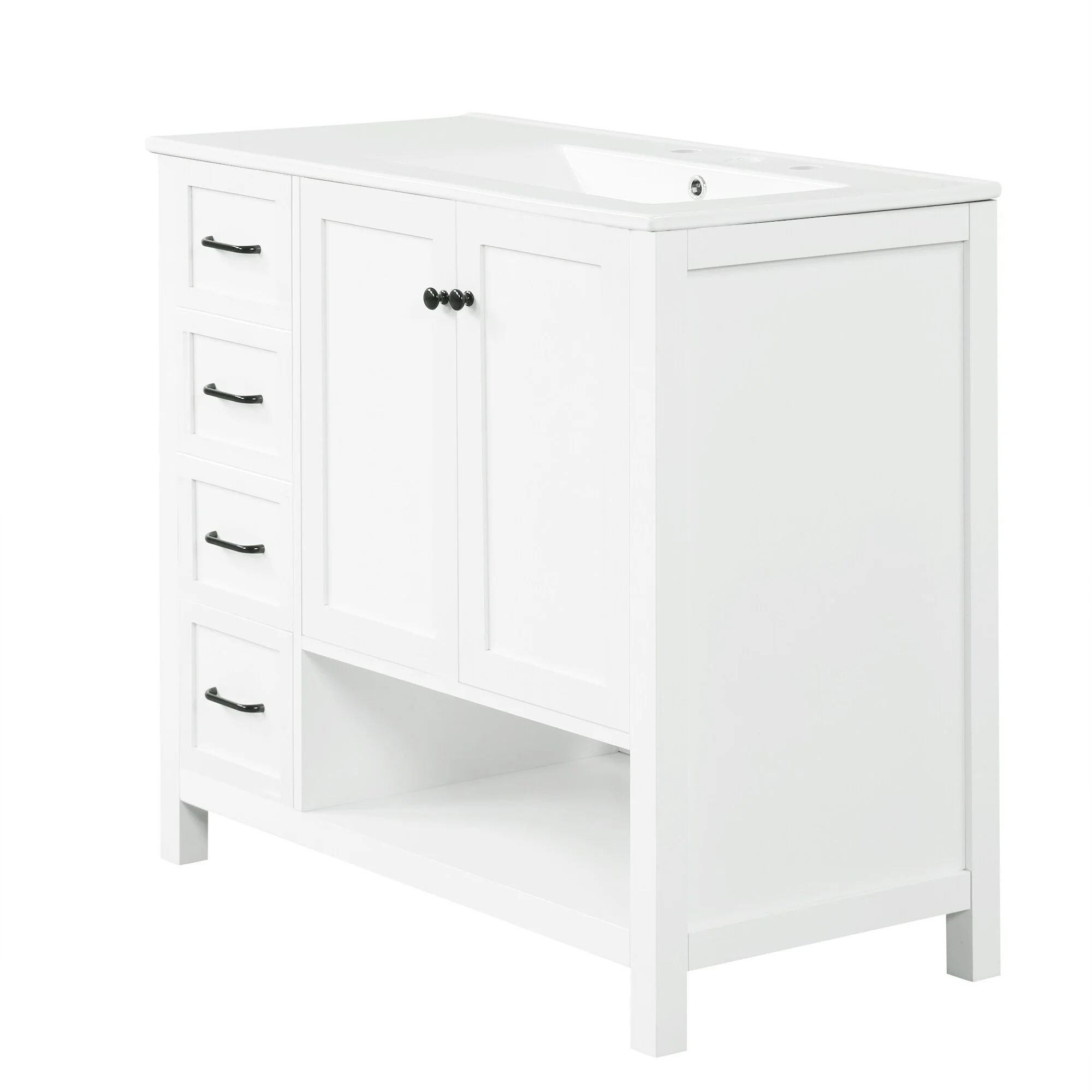 Bathroom Vanity with Ceramic Sink, Bathroom Storage Cabinet with 2 Drawers, Bathroom Vanity with 1 Tip-Out Drawer and 1 Door