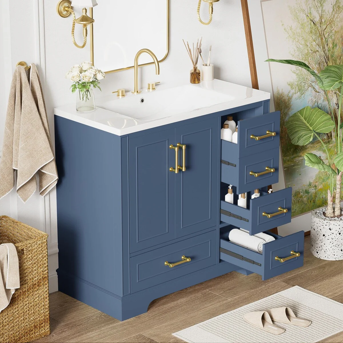Bathroom Cabinet with Two Doors and Four Drawers