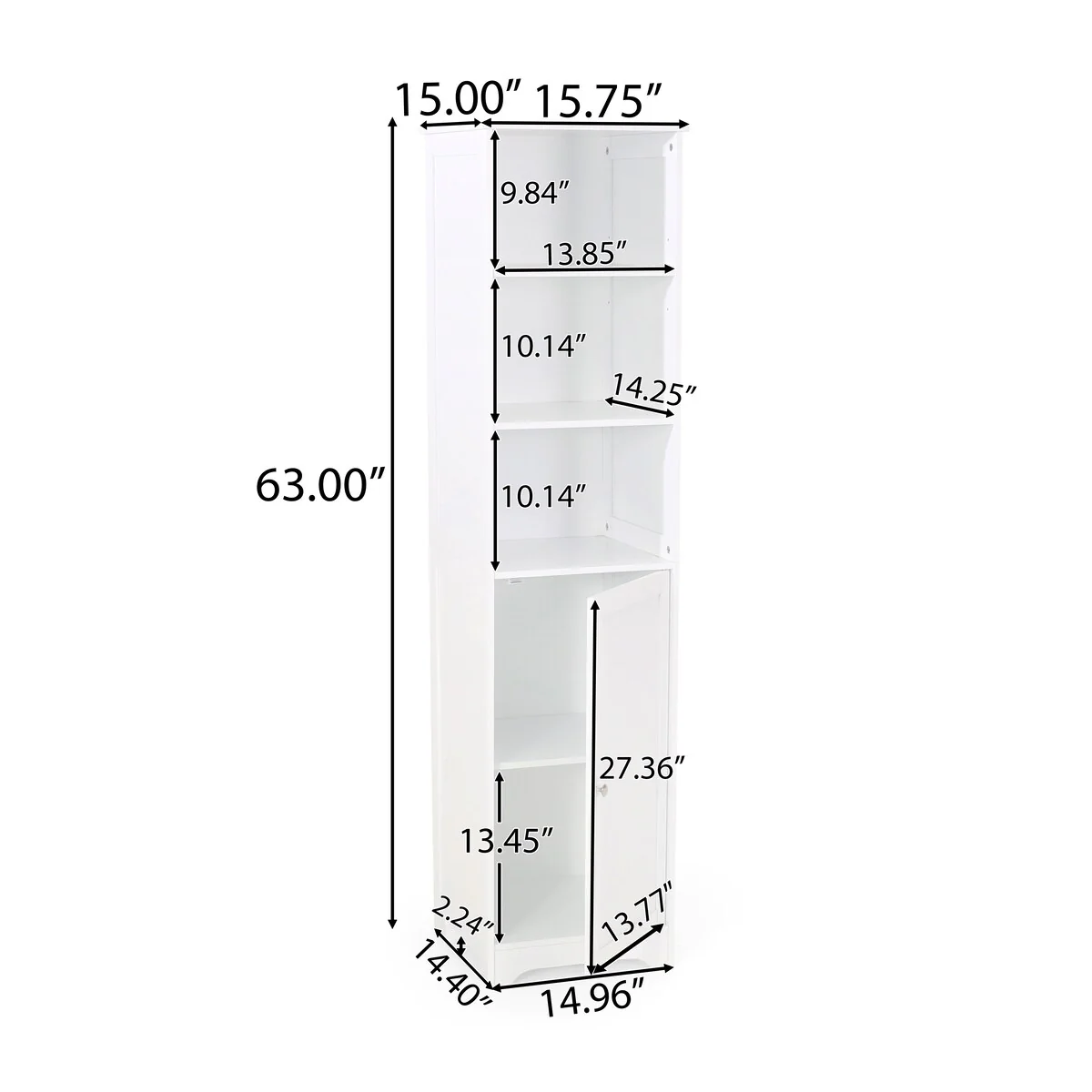 63-inch Tall Bathroom Linen Cabinet, Freestanding Diplay Storage Cabinet with 1 Door and Adjustable in White