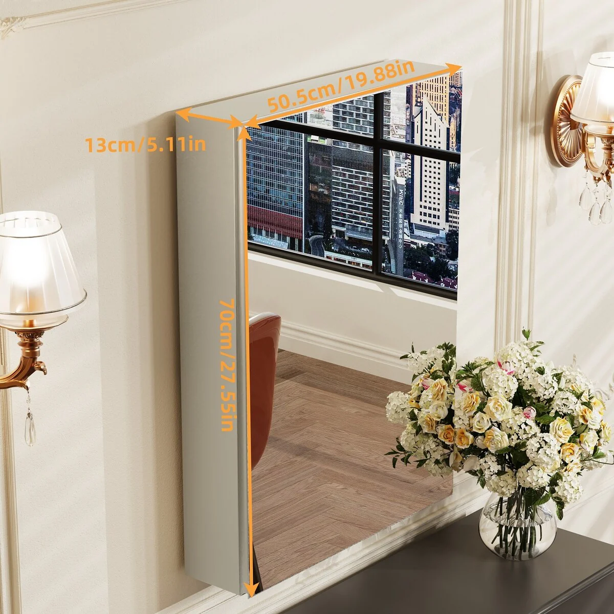 Double Side Frameless Mirrored Medicine Cabinet with 2 Adjustable Tempered Glass Shelves