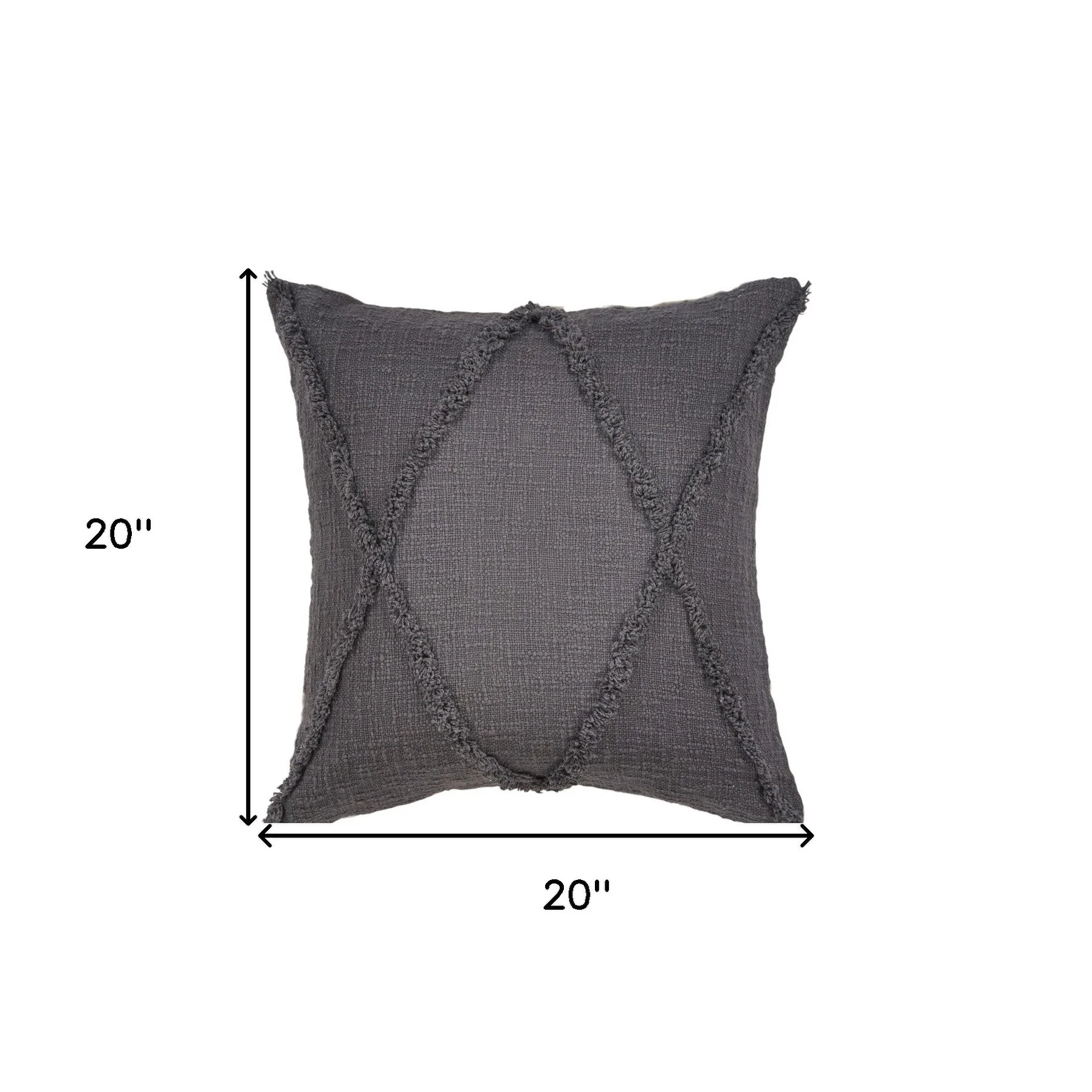 Set of Two Dark Gray Diamond Cotton Throw Pillow With Fringe