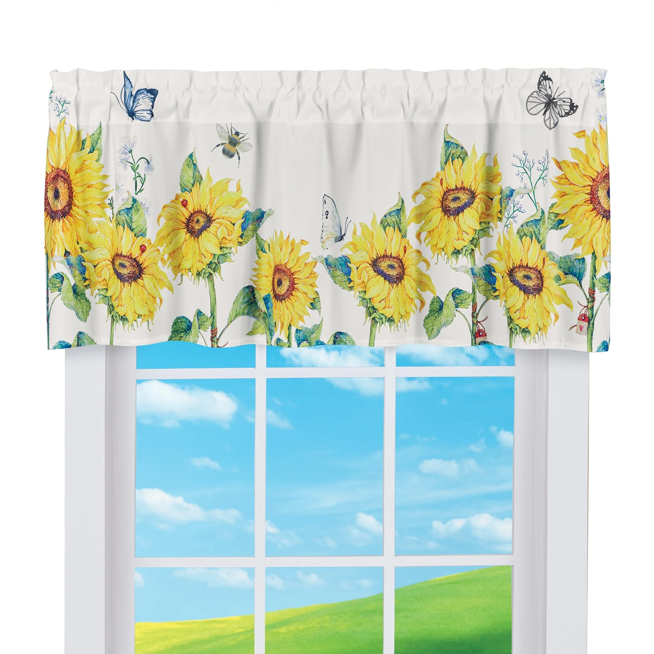 Sunflower and Butterfly Printed Rod Pocket Top Window Valance - 55.1 x 0.01 x 18.5