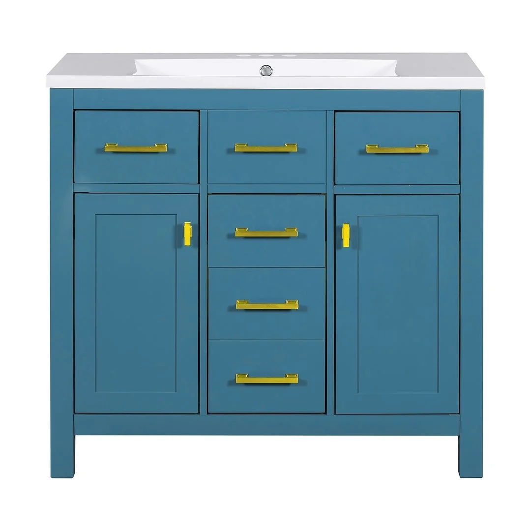 36'' Modern Freestanding Bathroom Vanity with Resin Sink Combo, 4 Drawers and 2 Cabinets