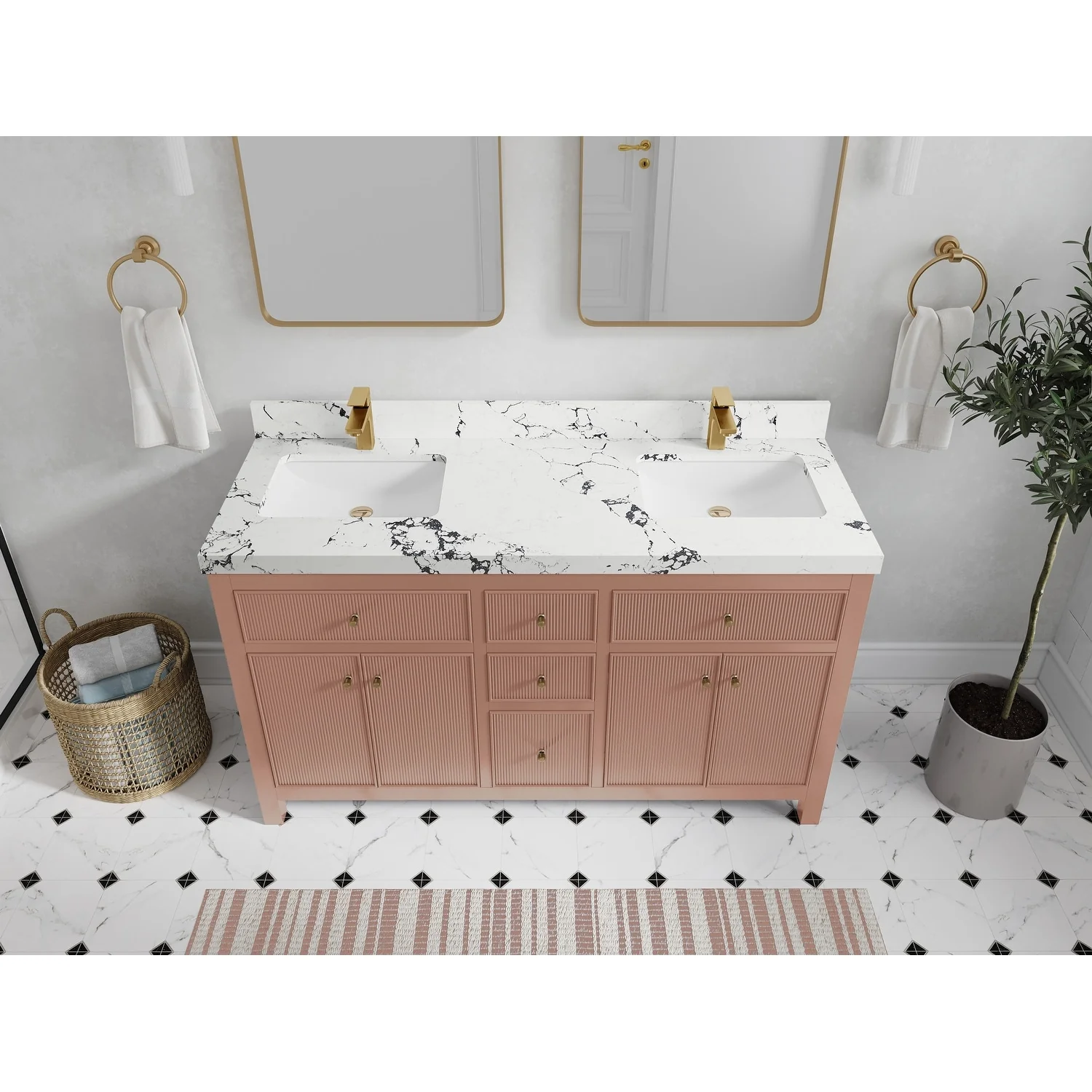 Willow Collections 60 in. W x 22 in D. Sonoma Free Standing Reeded Double Sink Bathroom Vanity with Countertop