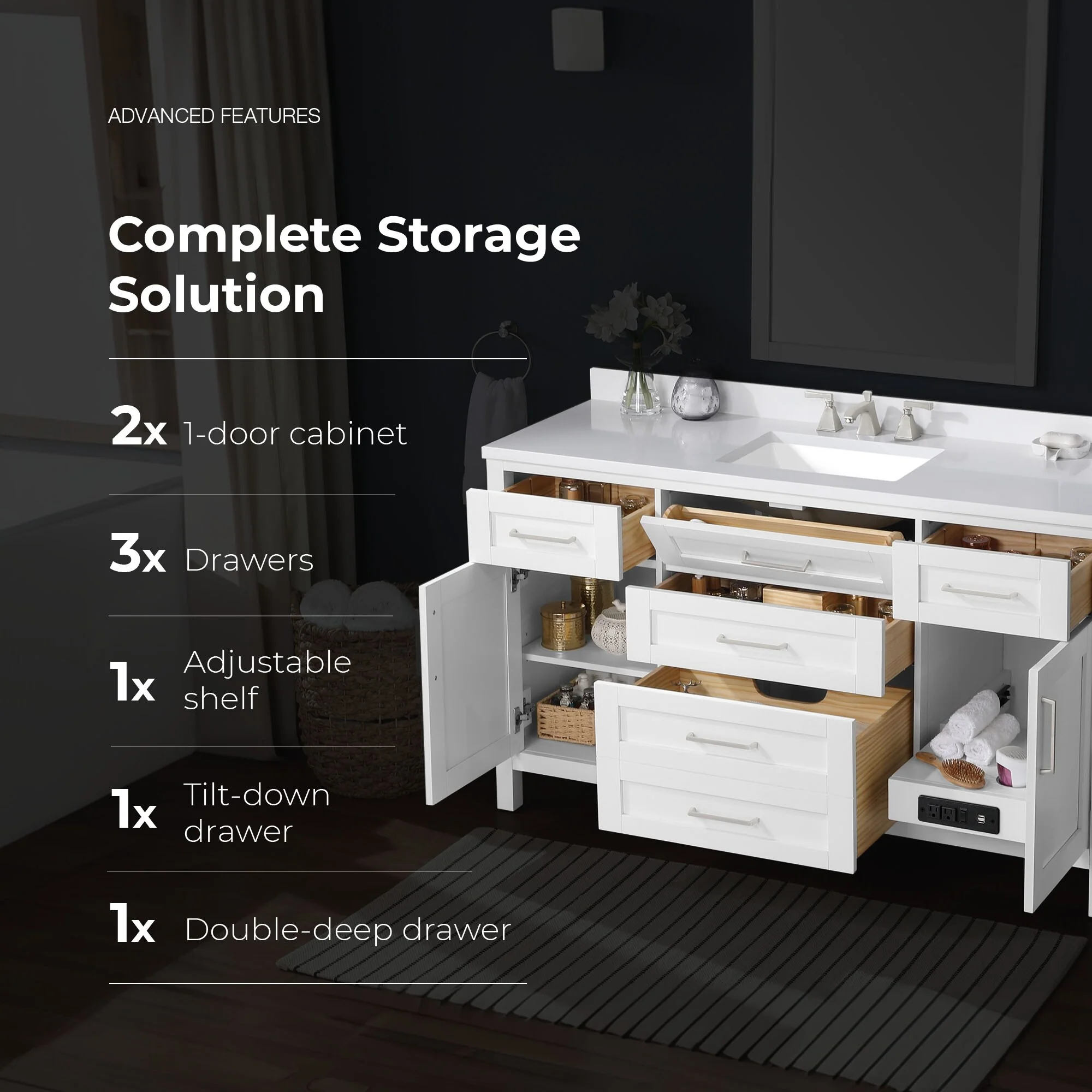 OVE Decors Tahoe II White Single Basin 60-inch Vanity