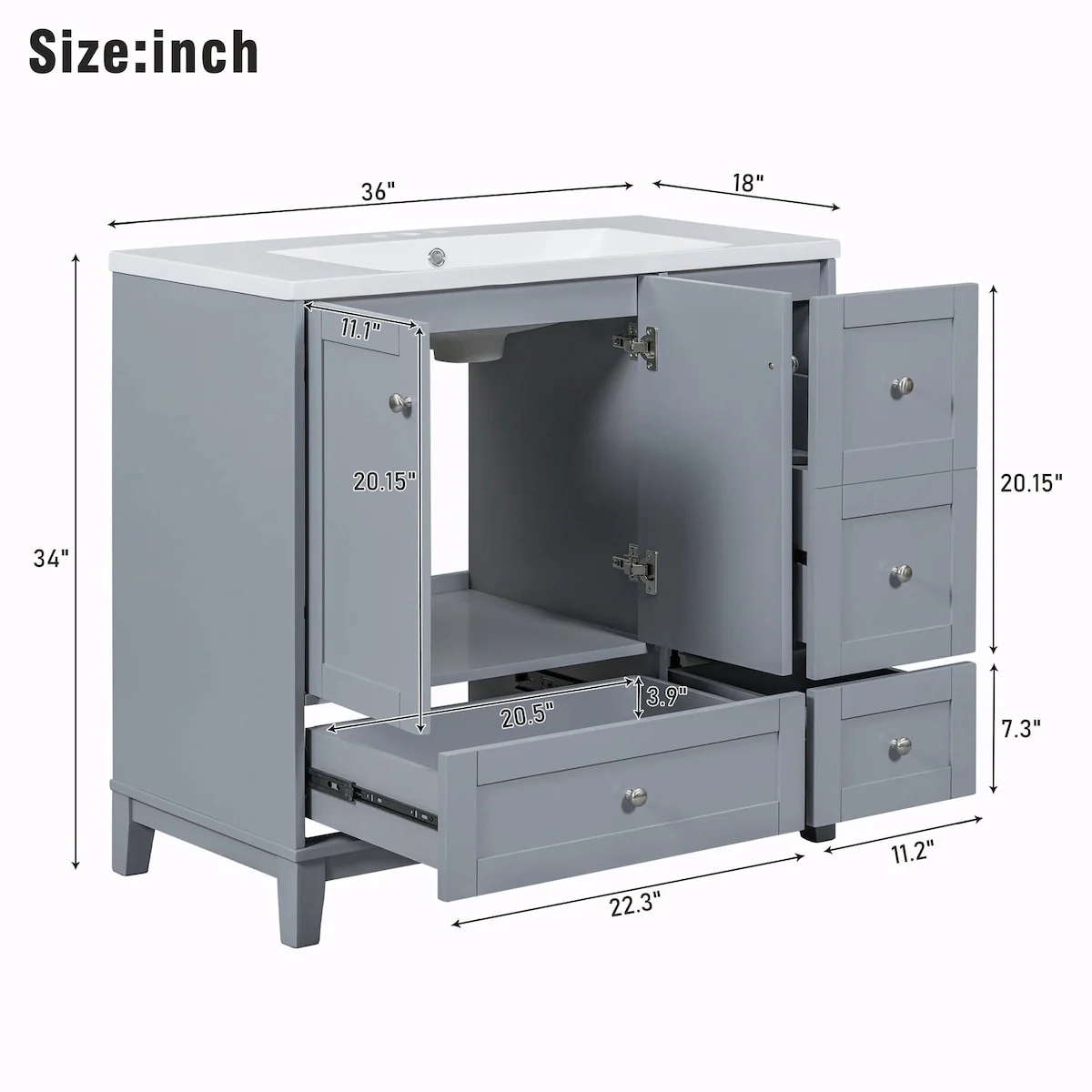 Modern 36-Inch Bathroom Vanity with Resin Sink and Ample Storage