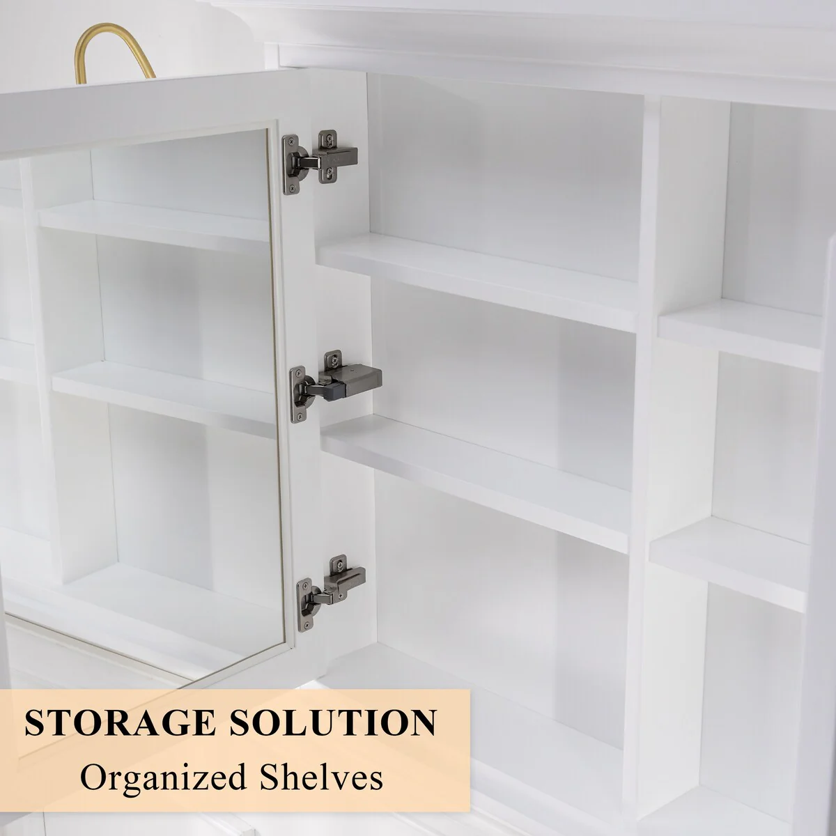 30''H Surface Mount Solid Wood Framed Medicine Cabinet With Mirror And Wooden Shelves