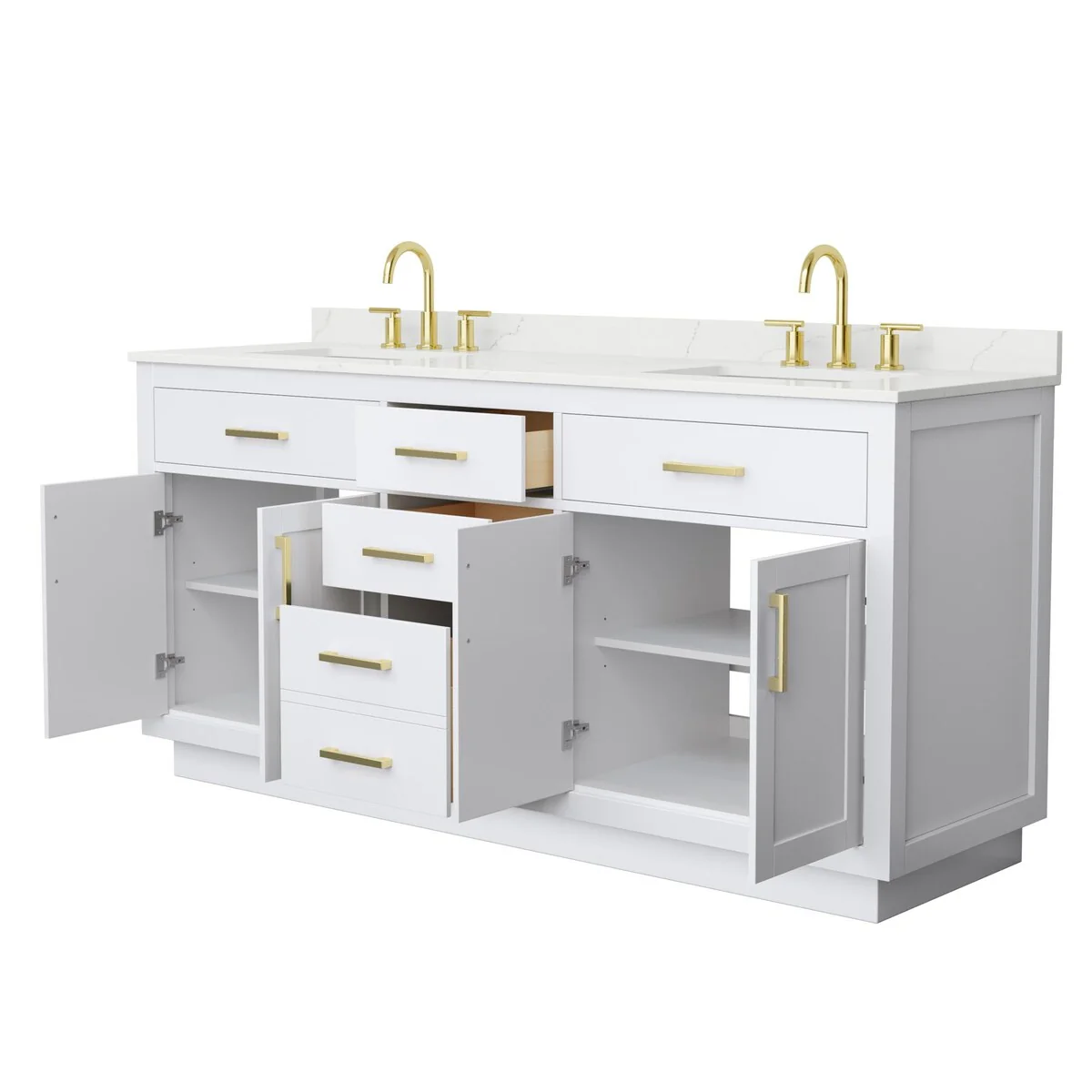 Beckett TK 72-inch Double Vanity, 3 Hole Quartz Top